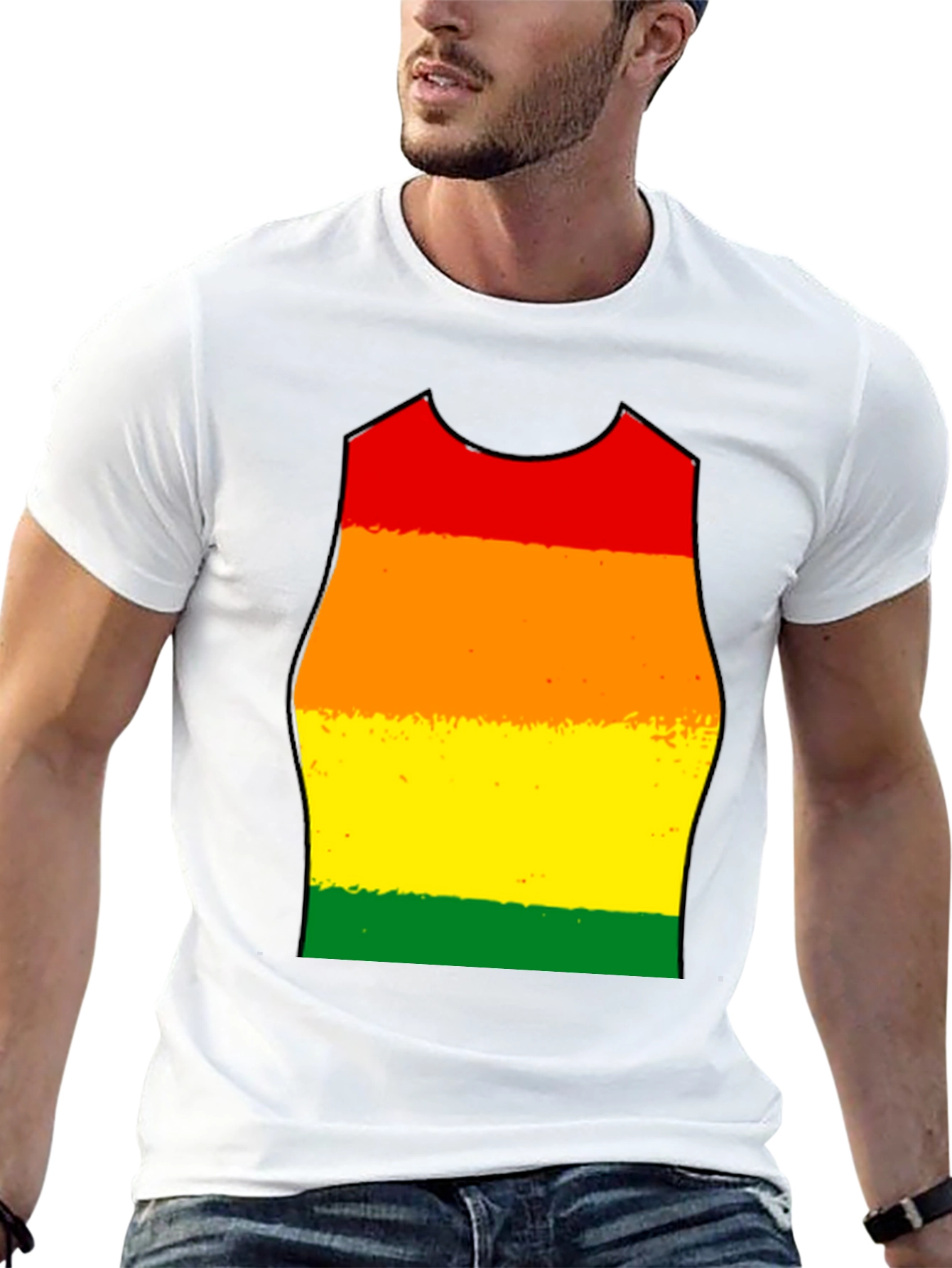 Rainbow Stripe Tank Top Graphic Tee - Black