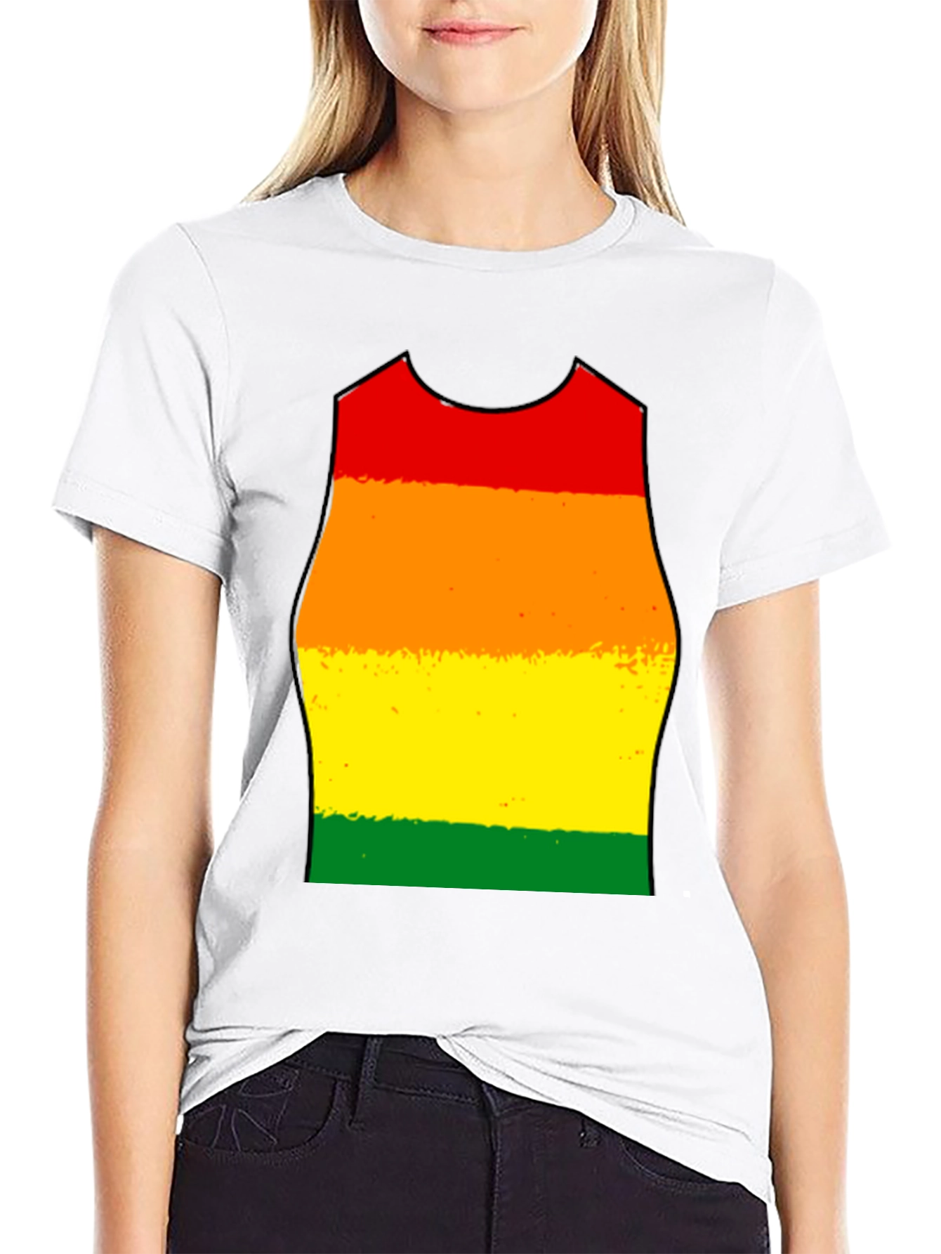 Rainbow Stripe Tank Top Graphic Tee - Black