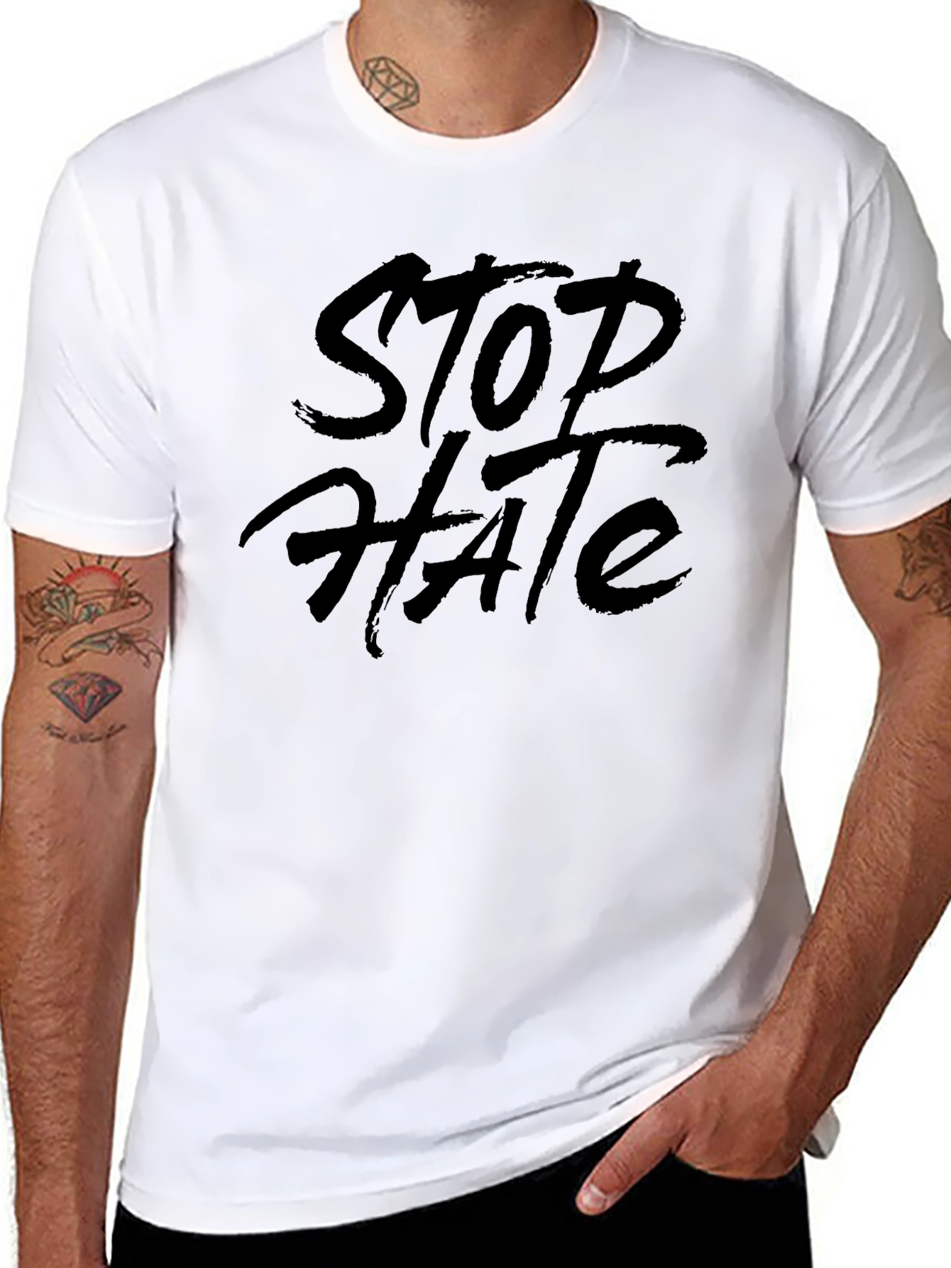 Stop Hate Black Crew Neck T-Shirt