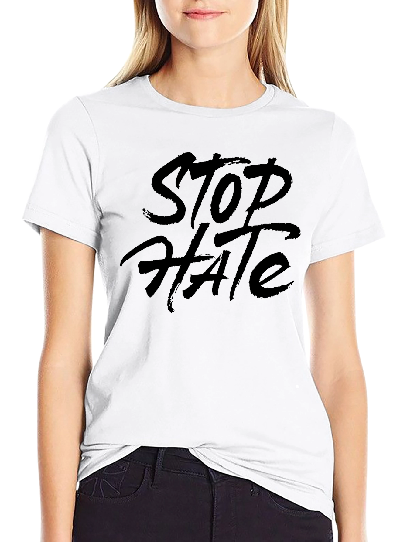 Stop Hate Black Crew Neck T-Shirt
