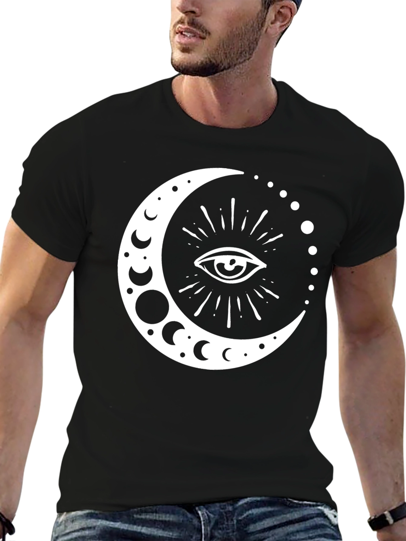 Mystic Moon Eye Graphic T-Shirt - Black Cotton