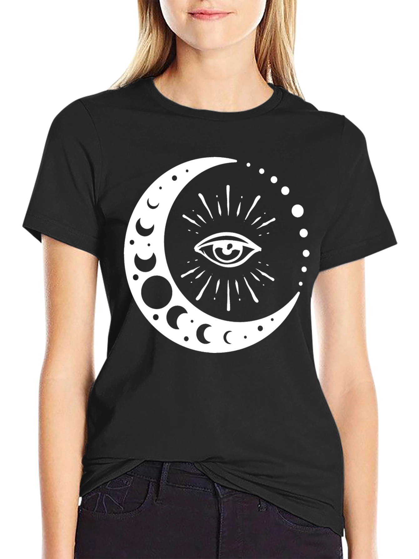 Mystic Moon Eye Graphic T-Shirt - Black Cotton