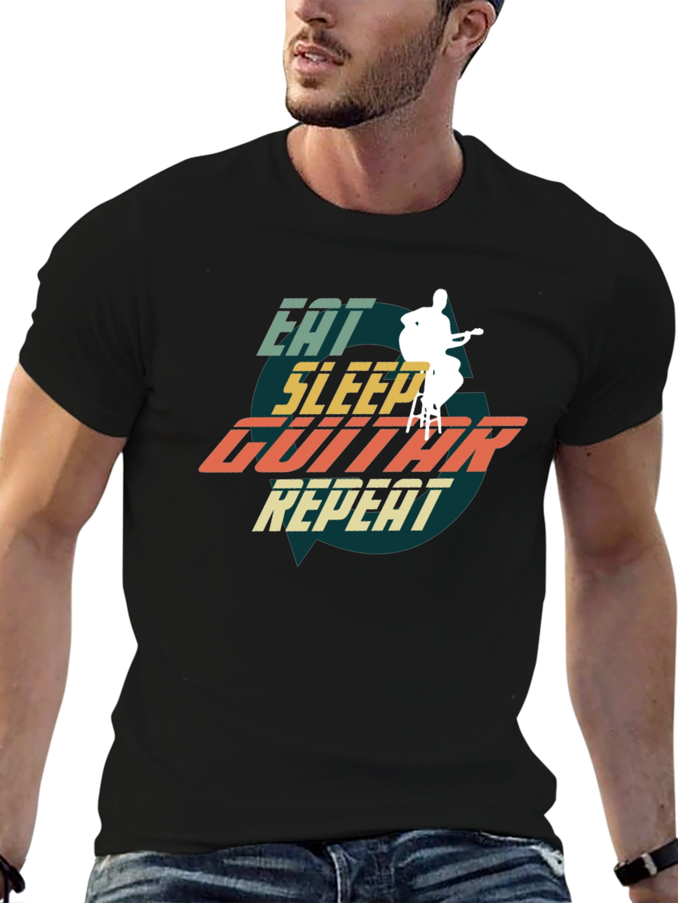 Eat Sleep Guitar Repeat Graphic Tee - Musician T-Shirt