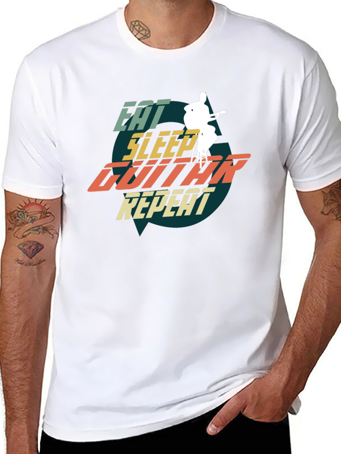 Eat Sleep Guitar Repeat Graphic Tee - Musician T-Shirt
