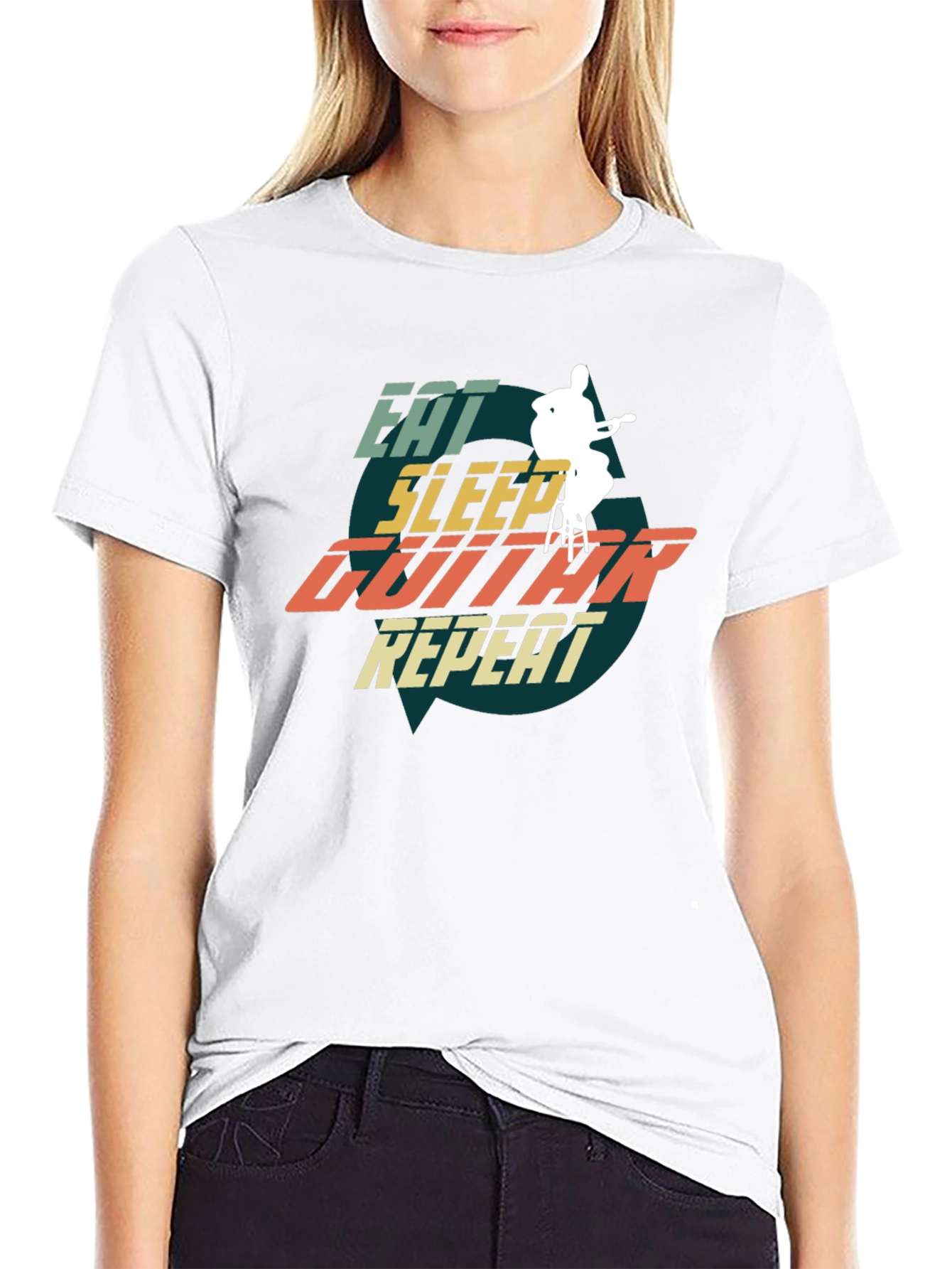 Eat Sleep Guitar Repeat Graphic Tee - Musician T-Shirt