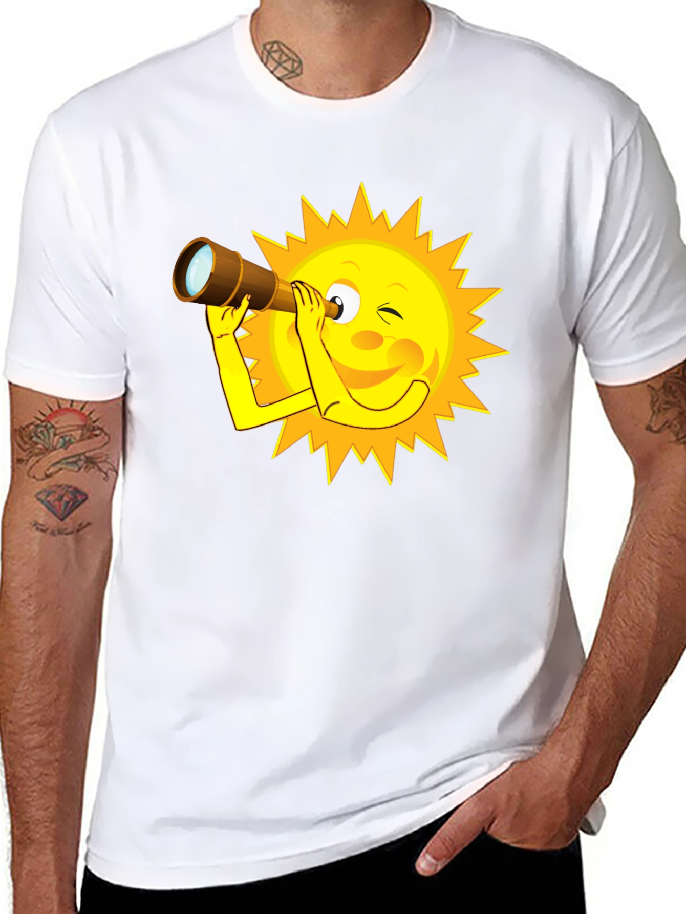 Sun Cartoon Telescope Graphic T-Shirt