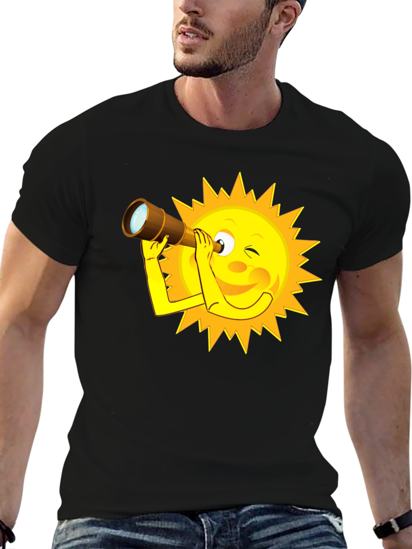 Sun Cartoon Telescope Graphic T-Shirt