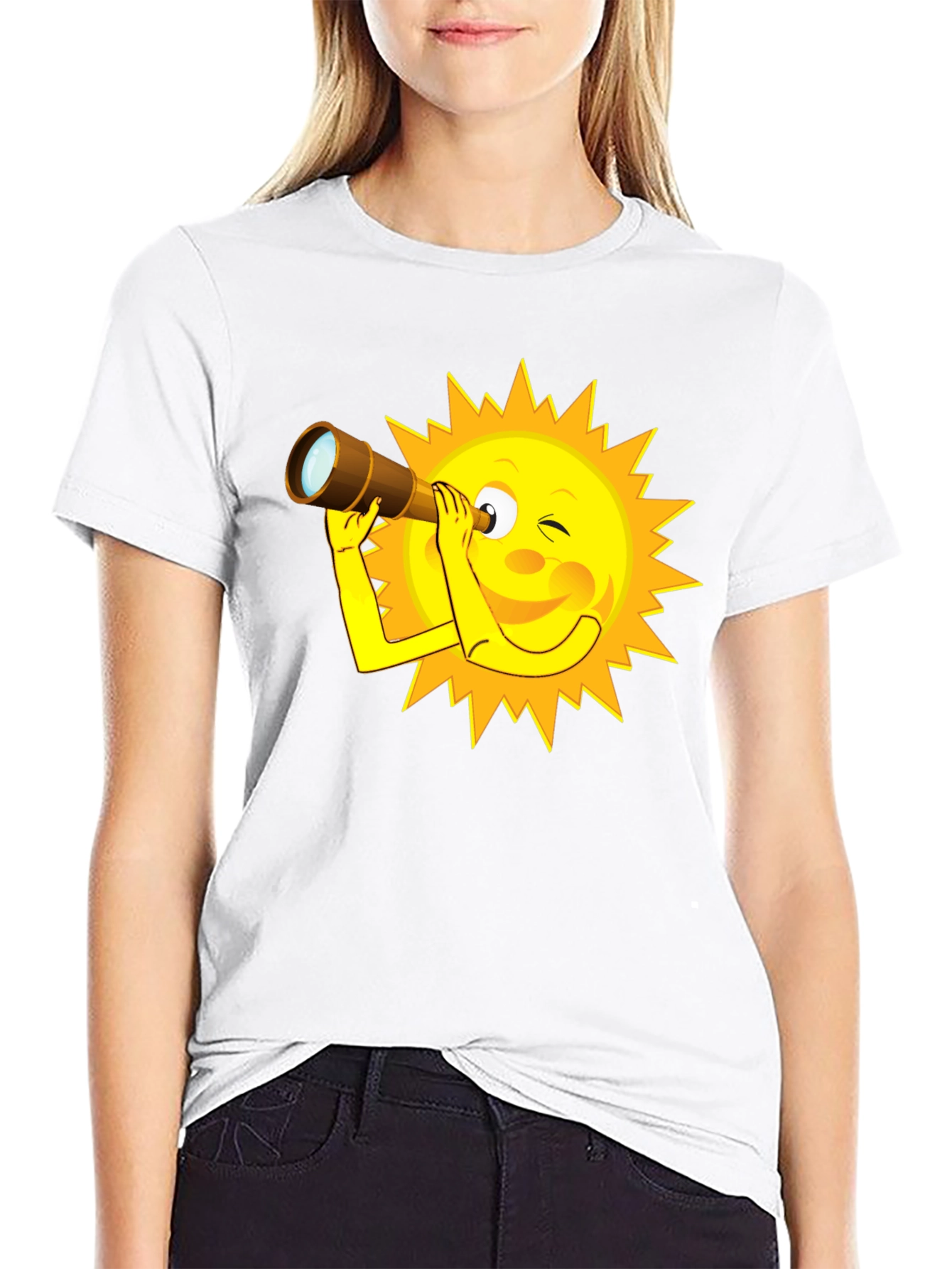 Sun Cartoon Telescope Graphic T-Shirt