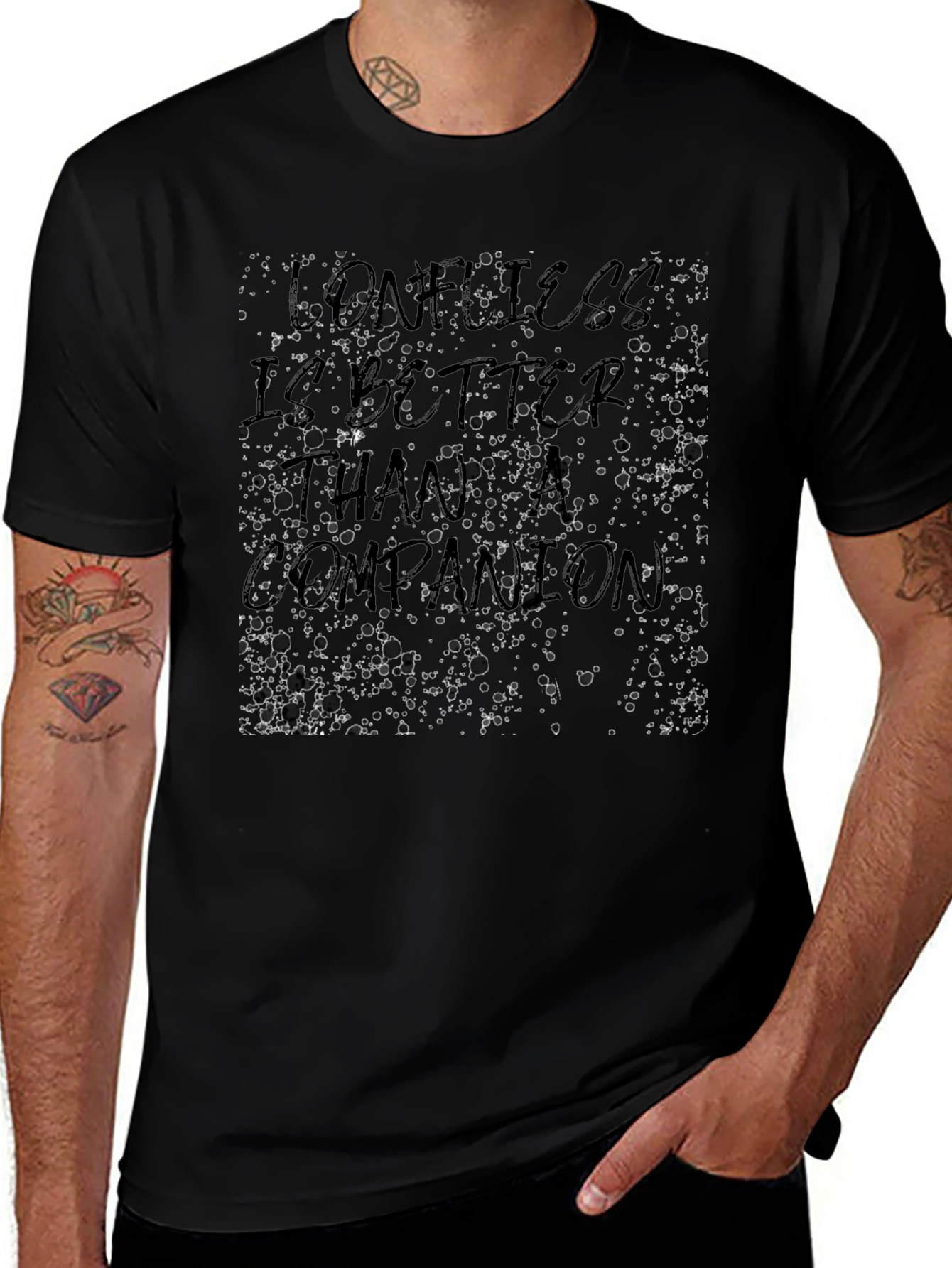 Unique Loneliness Graphic Black T-Shirt