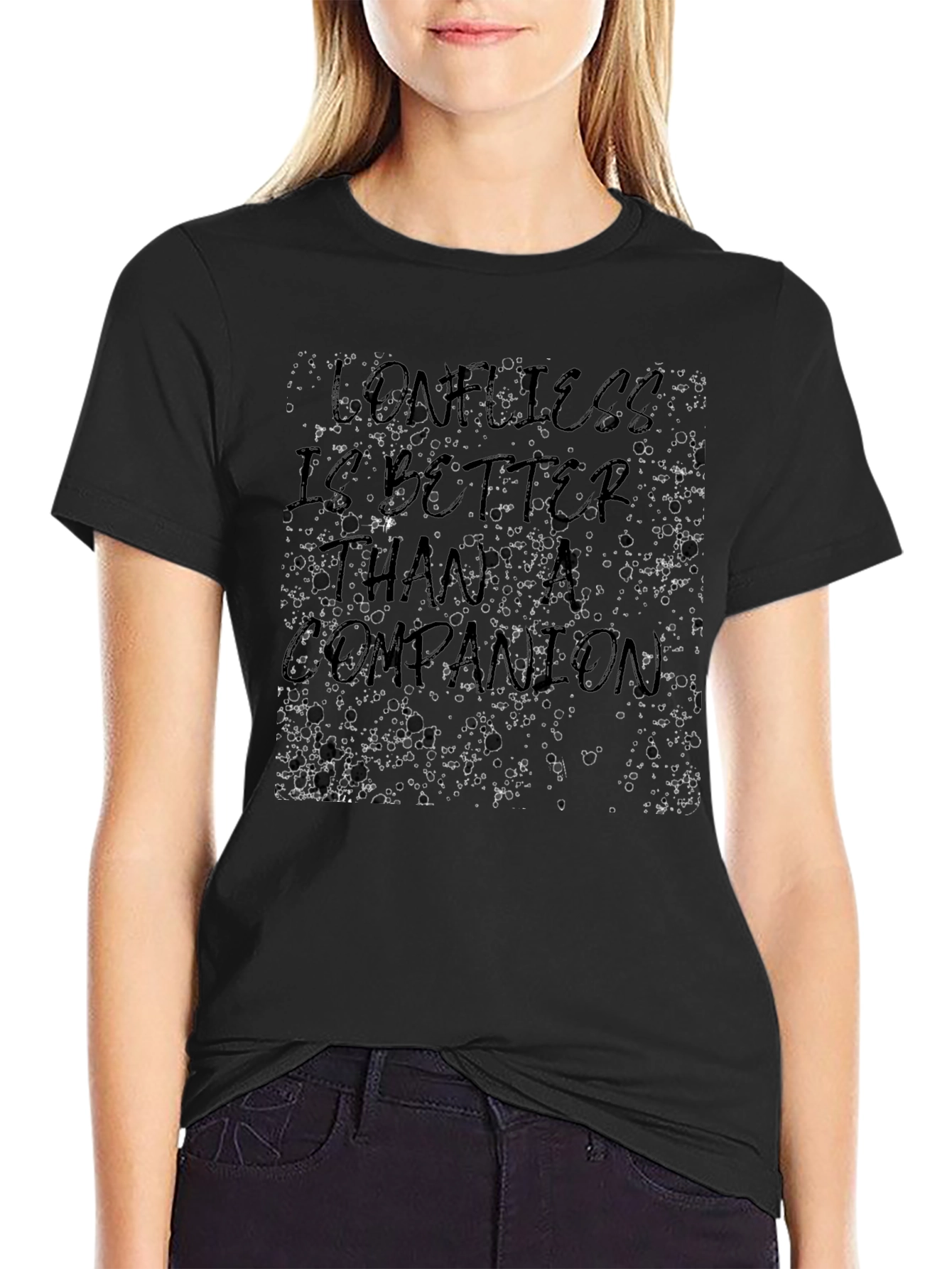 Unique Loneliness Graphic Black T-Shirt