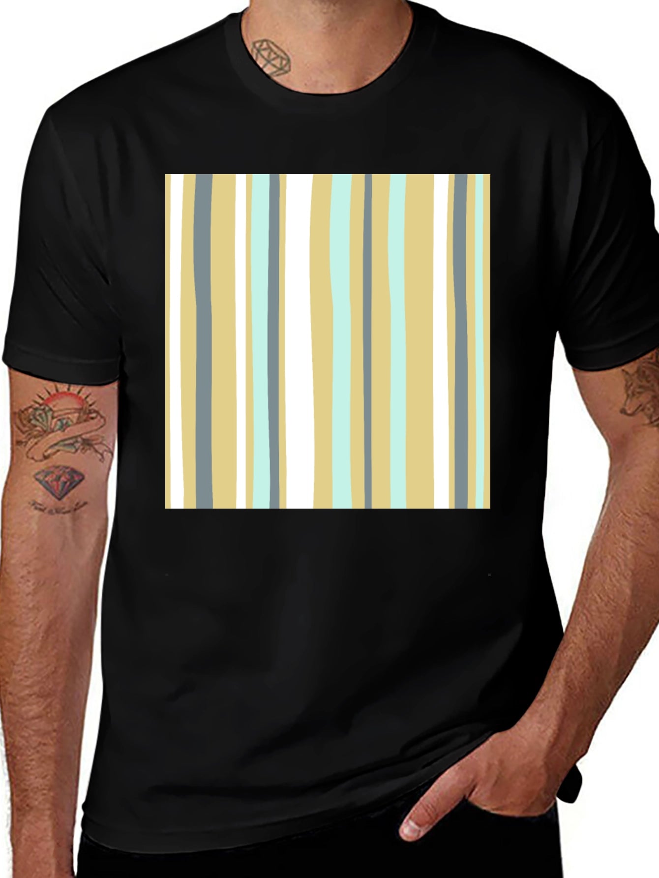 Striped Pattern Black T-Shirt