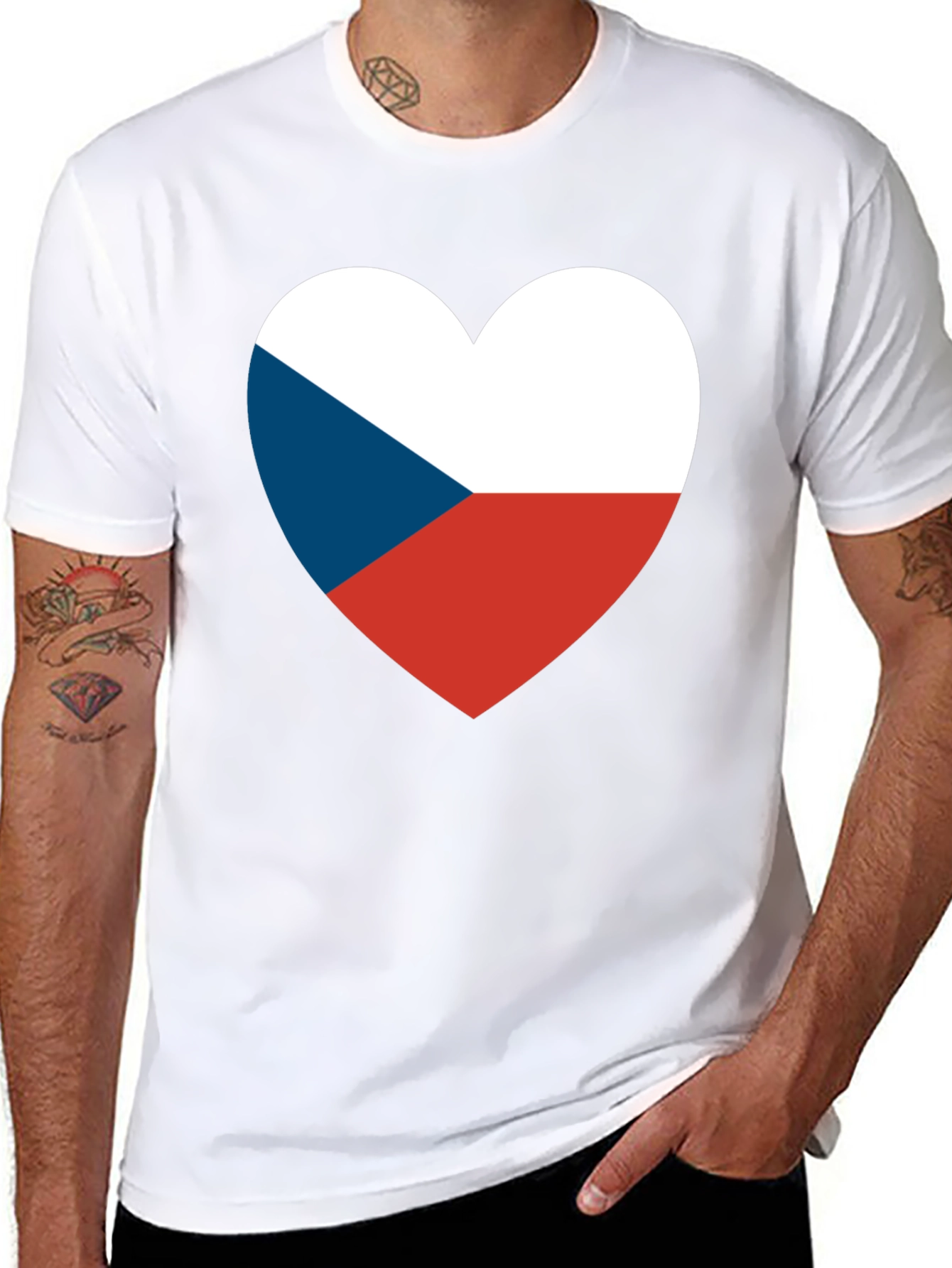 Czech Republic Flag Heart T-Shirt - Black
