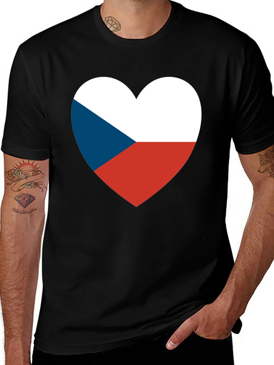 Czech Republic Flag Heart T-Shirt - Black
