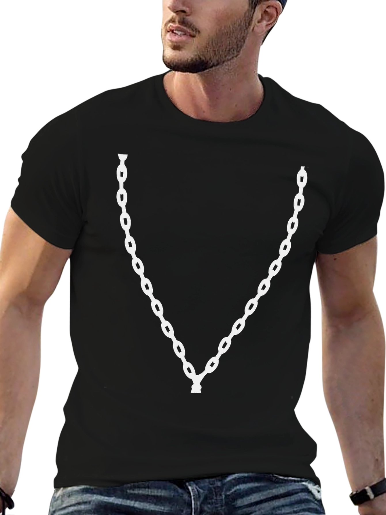 Mens Novelty Chain Print Black T-Shirt
