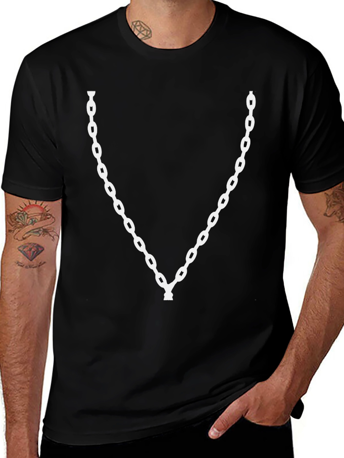 Mens Novelty Chain Print Black T-Shirt
