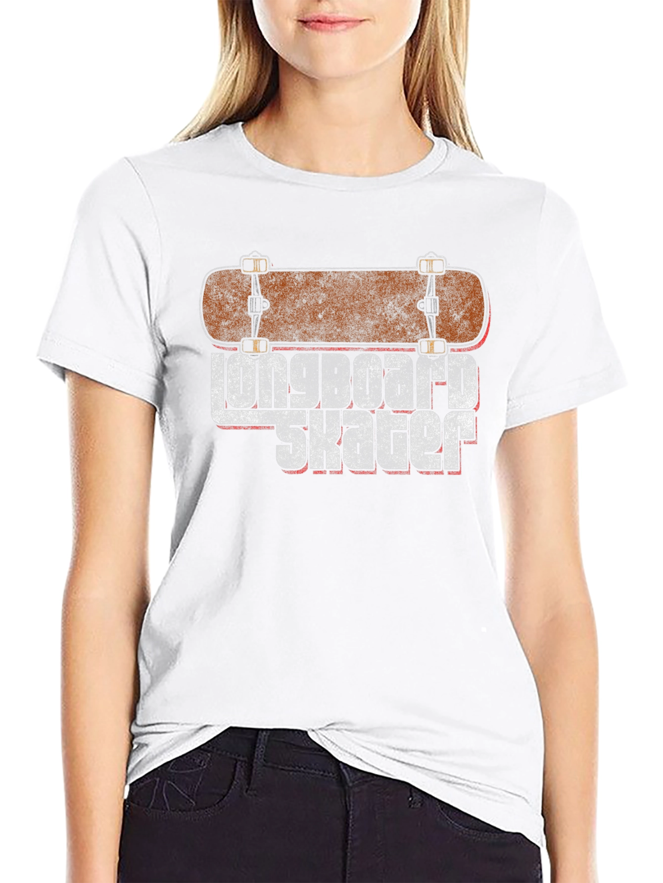 Longboard Skater Graphic Black T-Shirt