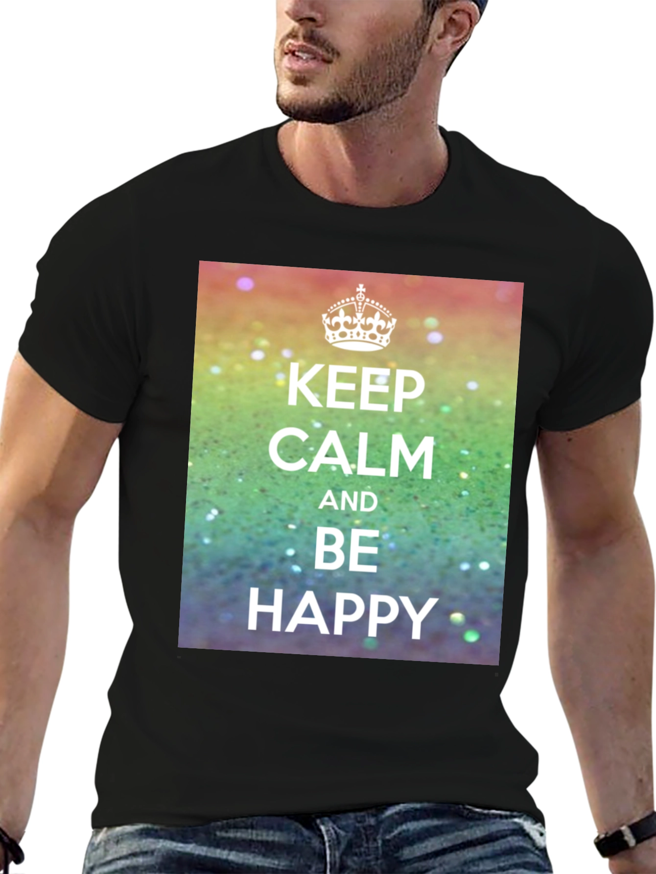 Keep Calm T-Shirt - Rainbow Sparkle Design
