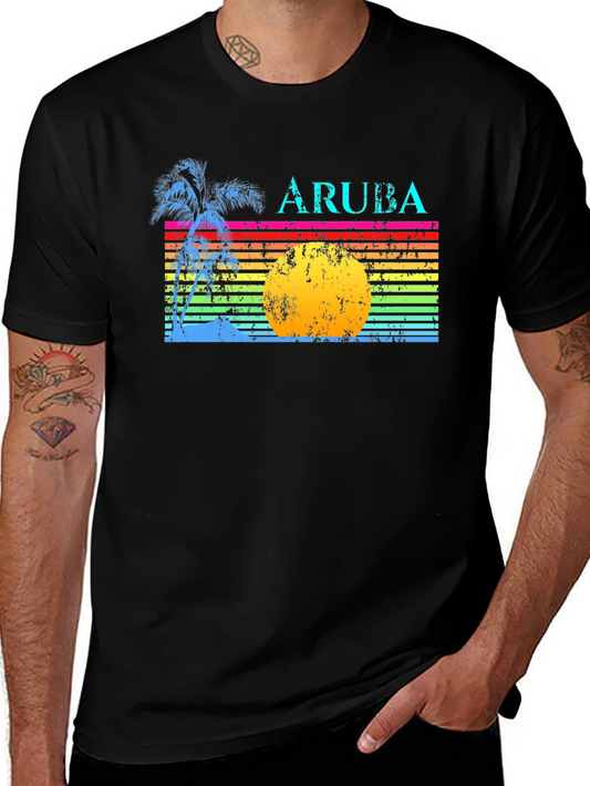 Vintage Aruba T-Shirt - Retro Sunset Palm Tree Tee