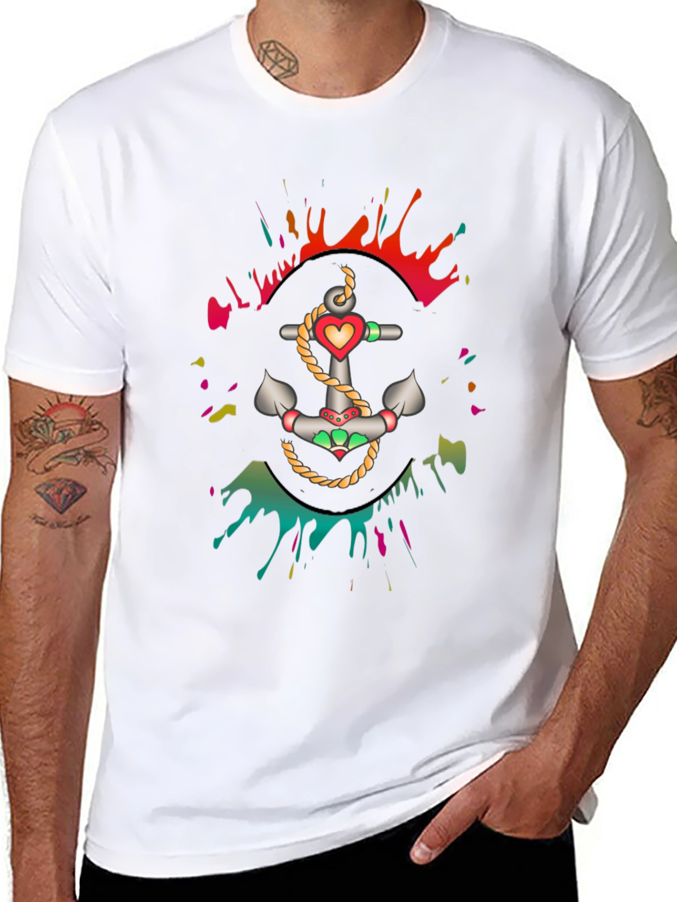 Anchor Heart Graphic Mens Black T-Shirt