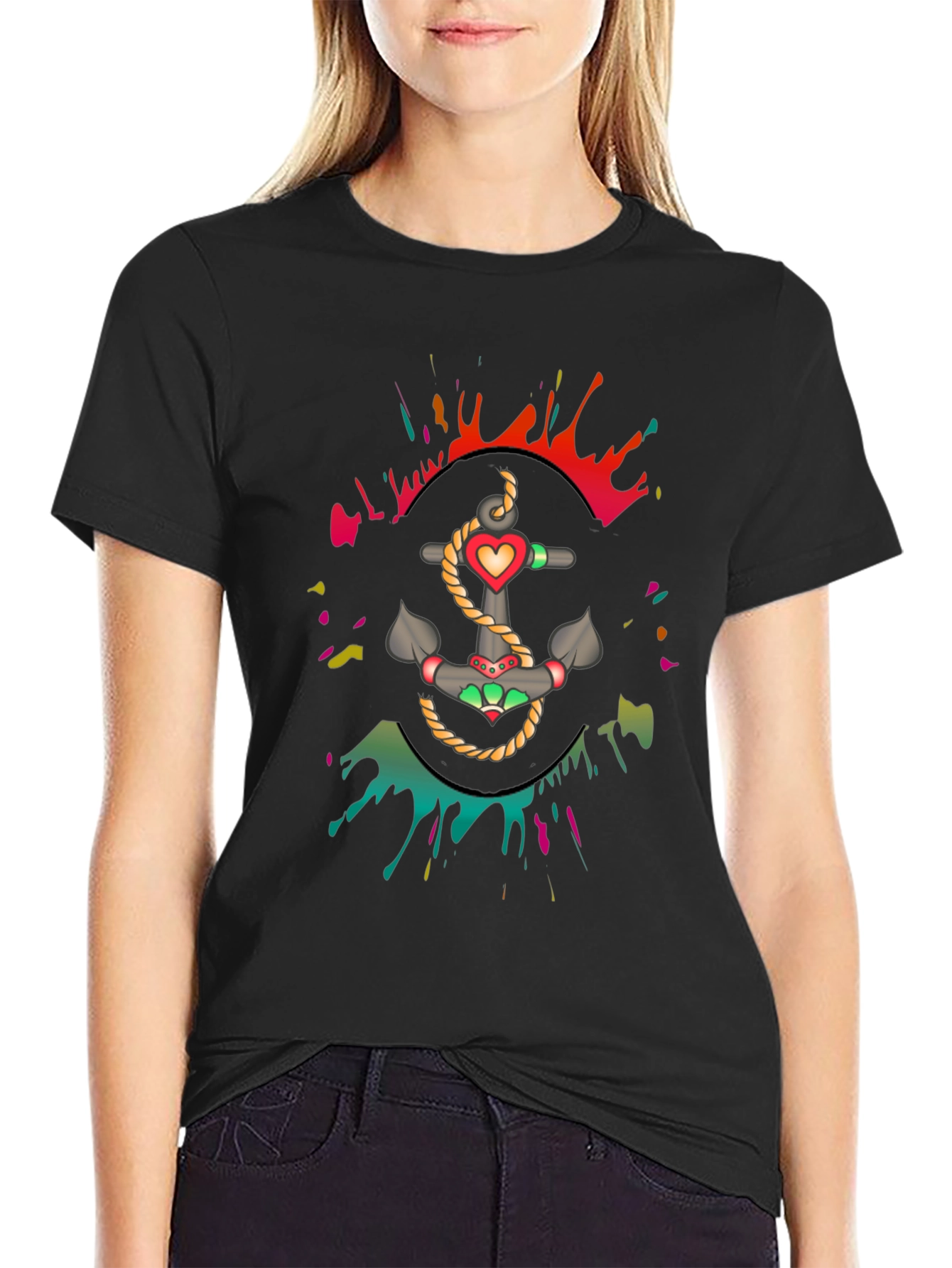 Anchor Heart Graphic Mens Black T-Shirt