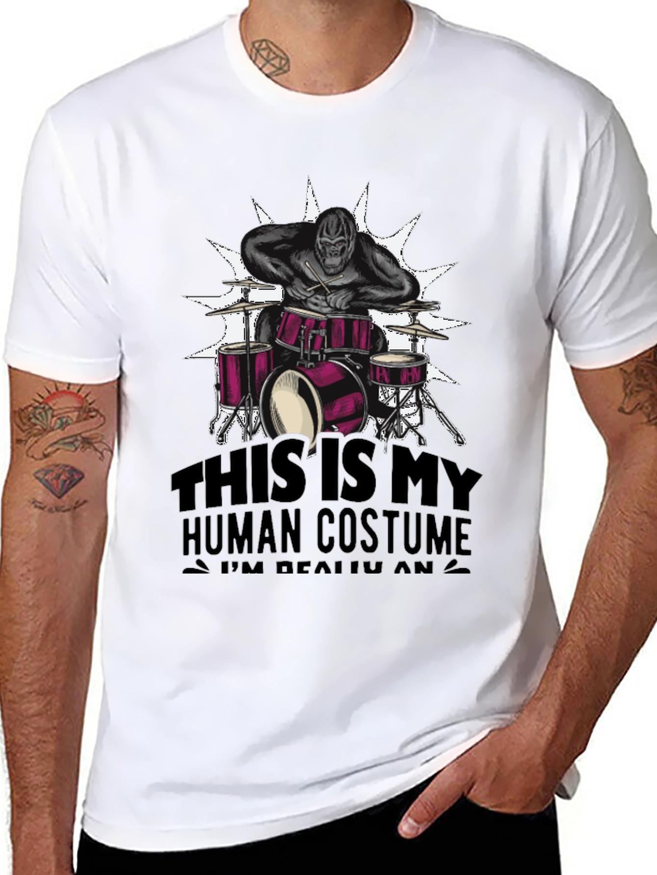 Funny Gorilla Drummer Costume T-Shirt