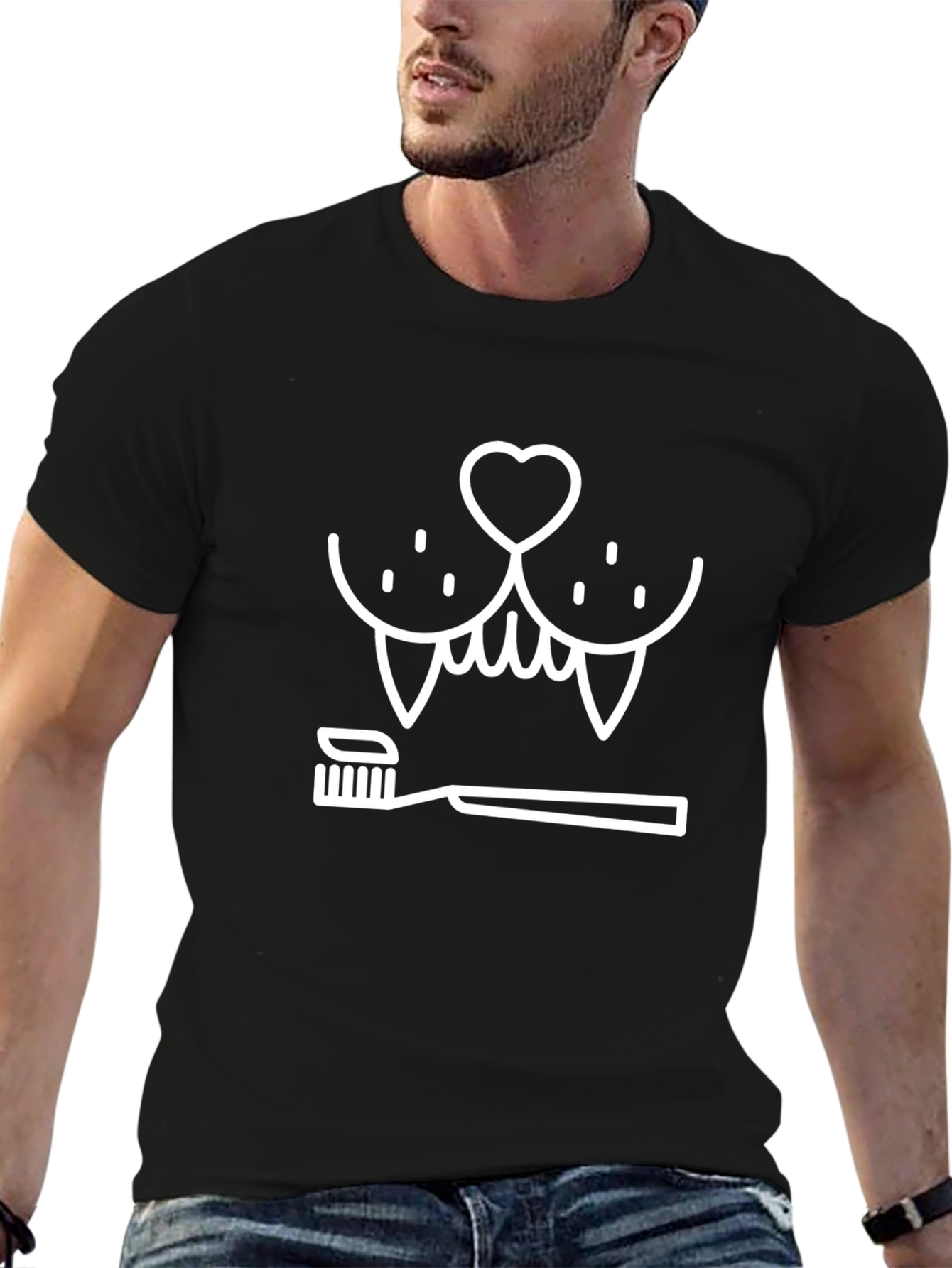 Funny Dog Teeth and Toothbrush Graphic Tee