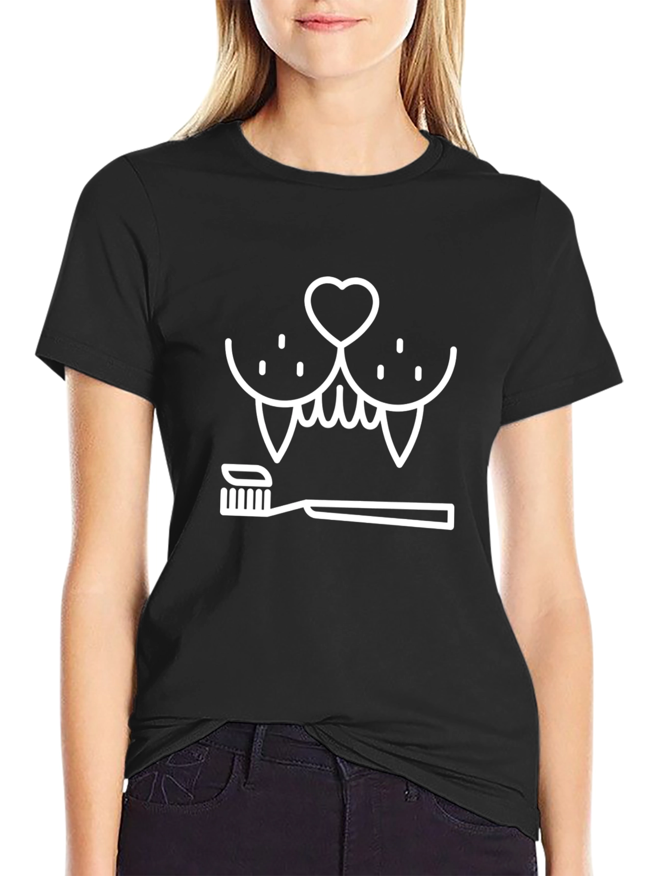 Funny Dog Teeth and Toothbrush Graphic Tee