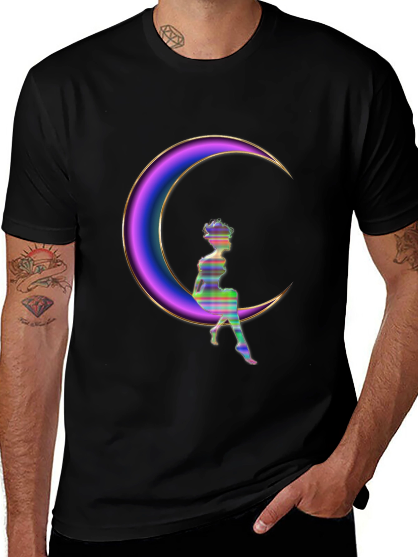 Crescent Moon Fairy Graphic T-Shirt - Stylish Casual Wear