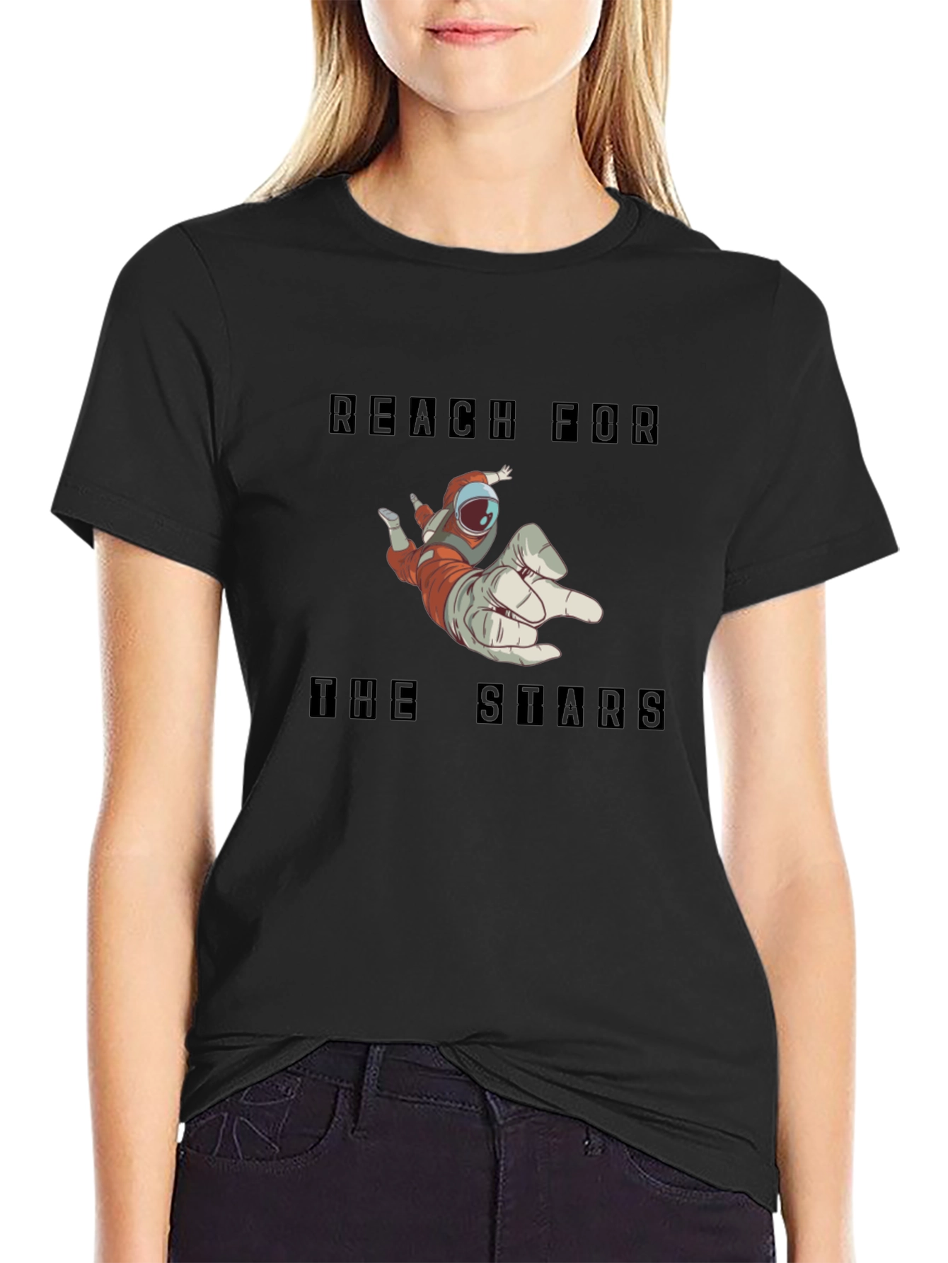 Reach for the Stars Astronaut Graphic Black T-Shirt