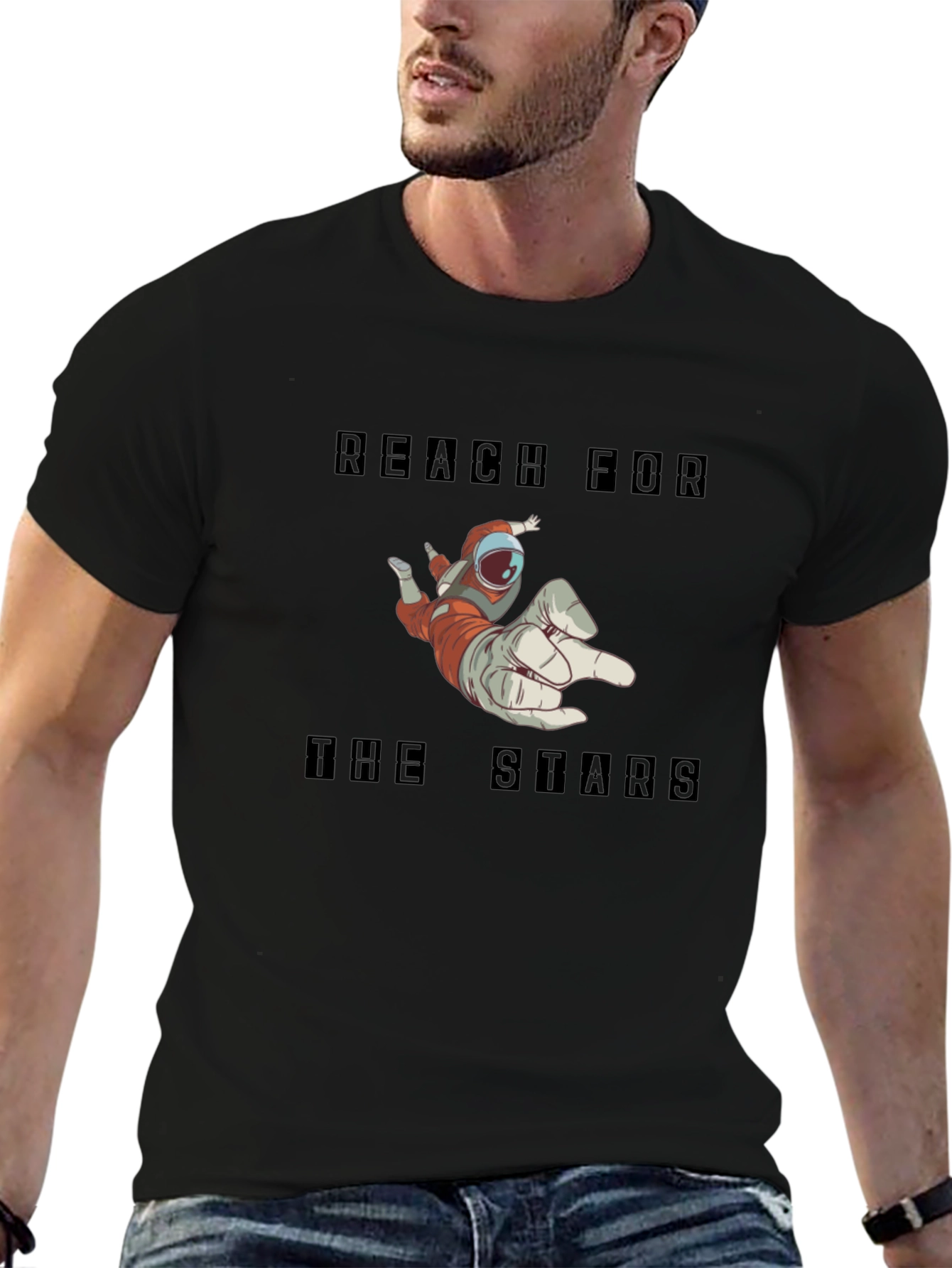 Reach for the Stars Astronaut Graphic Black T-Shirt