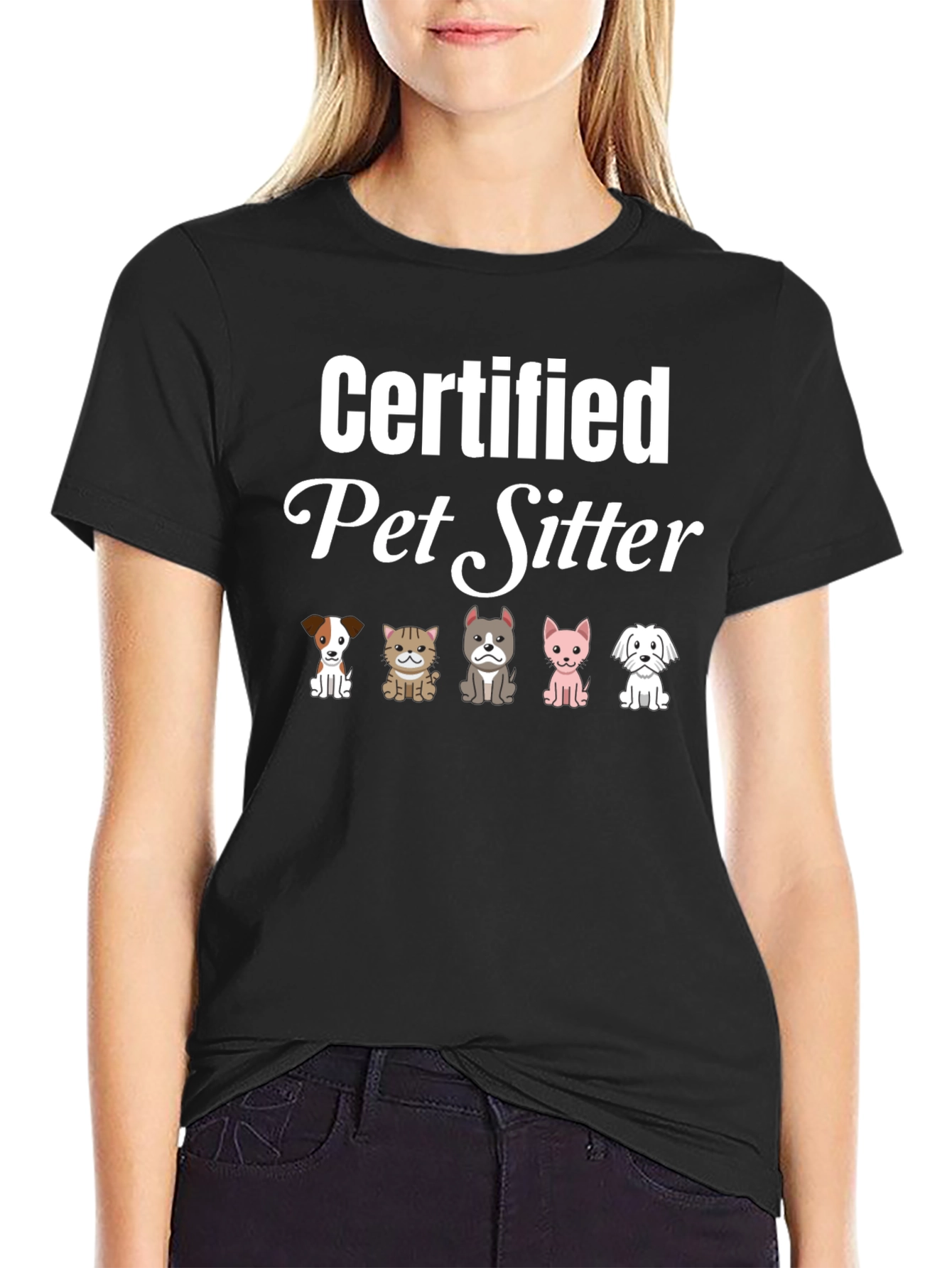 Certified Pet Sitter T-Shirt Cute Dogs & Cats