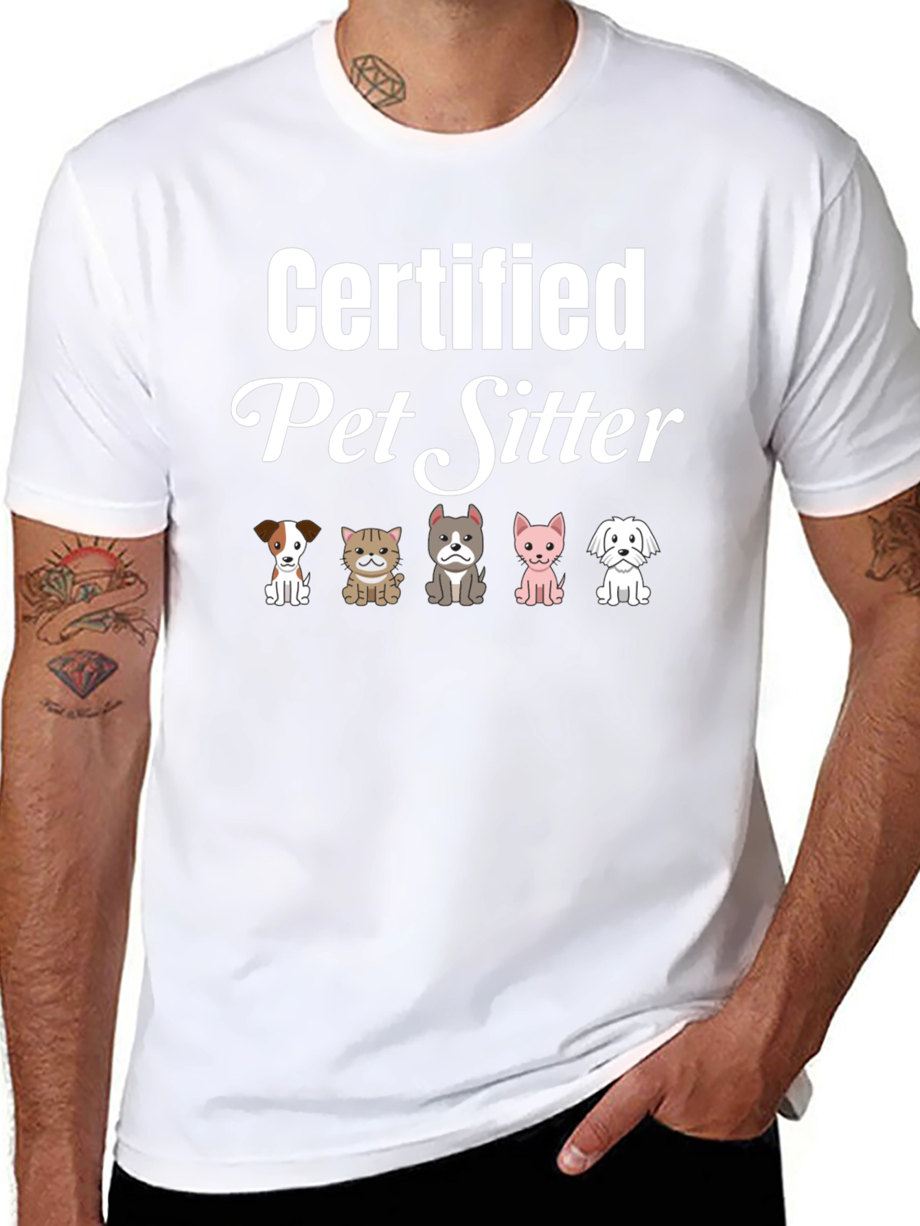 Certified Pet Sitter T-Shirt Cute Dogs & Cats