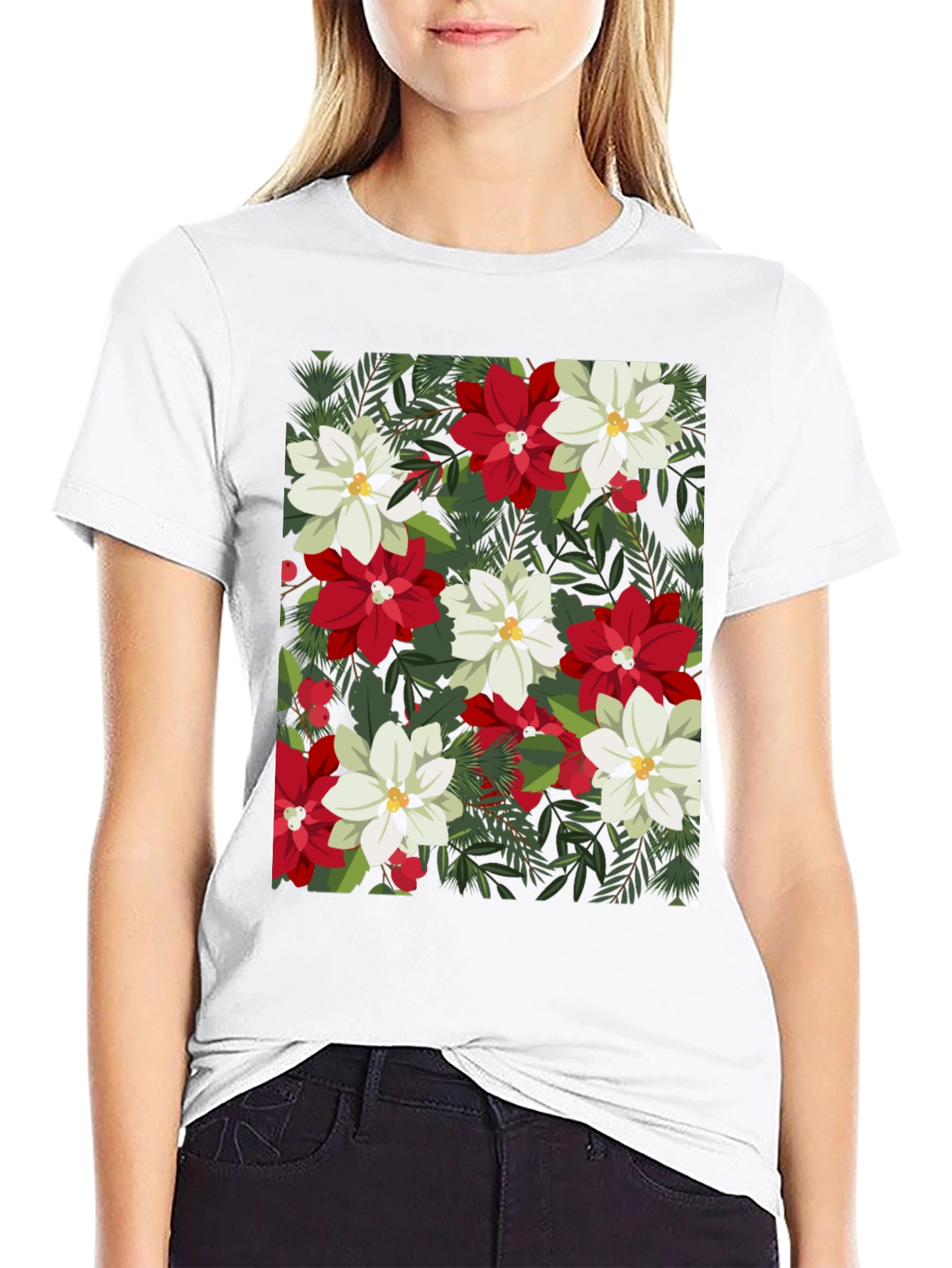 Floral Poinsettia Print T-Shirt