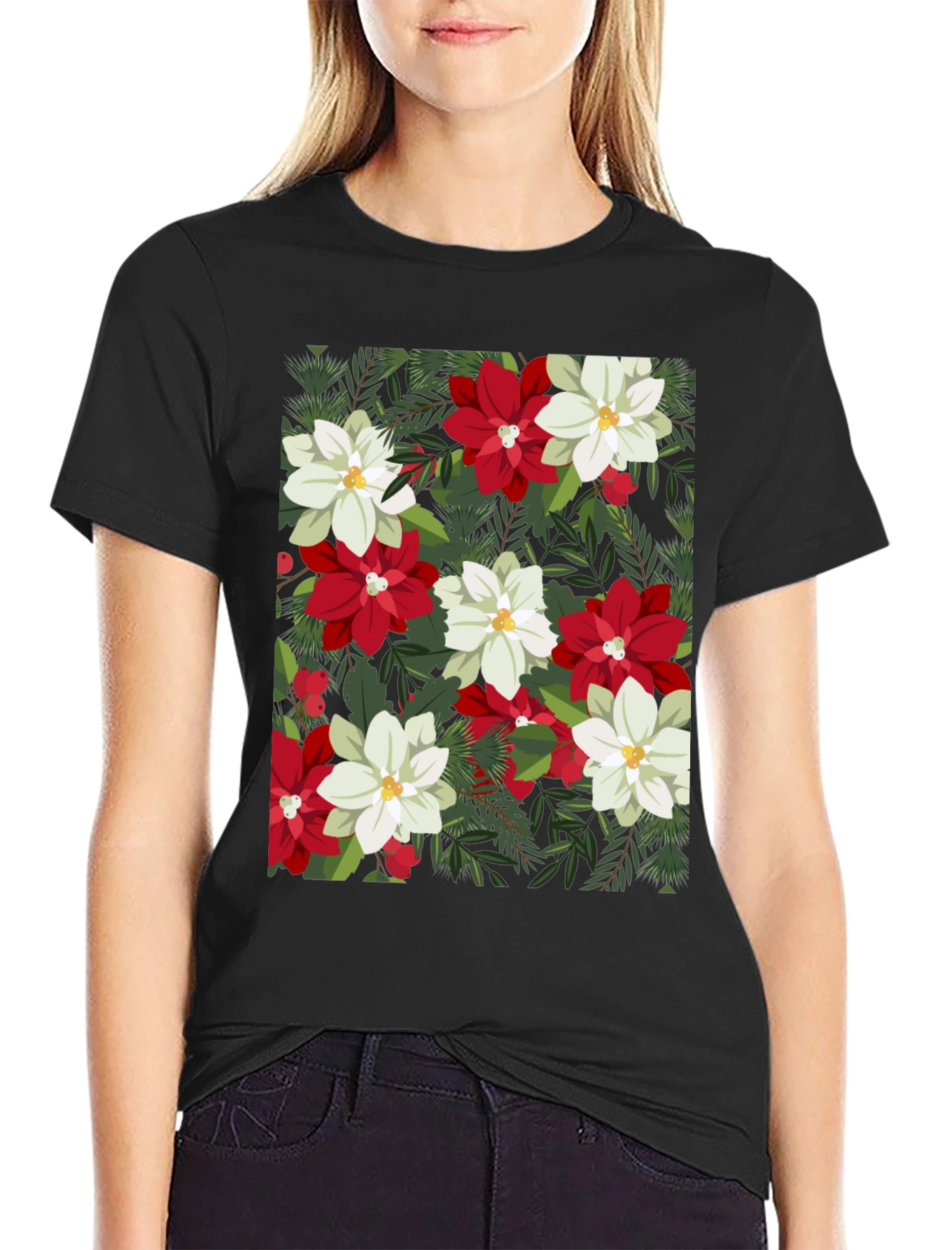 Floral Poinsettia Print T-Shirt