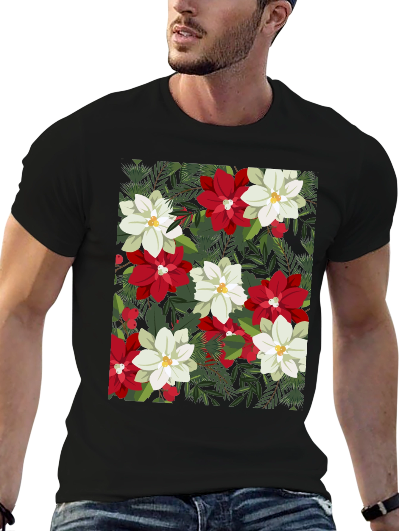 Floral Poinsettia Print T-Shirt