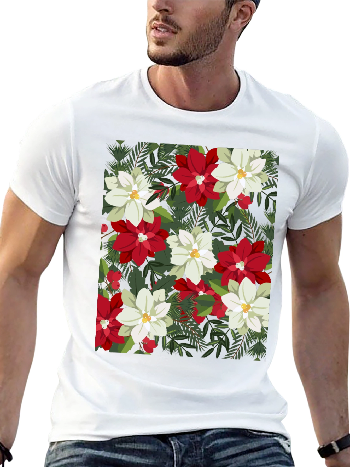 Floral Poinsettia Print T-Shirt
