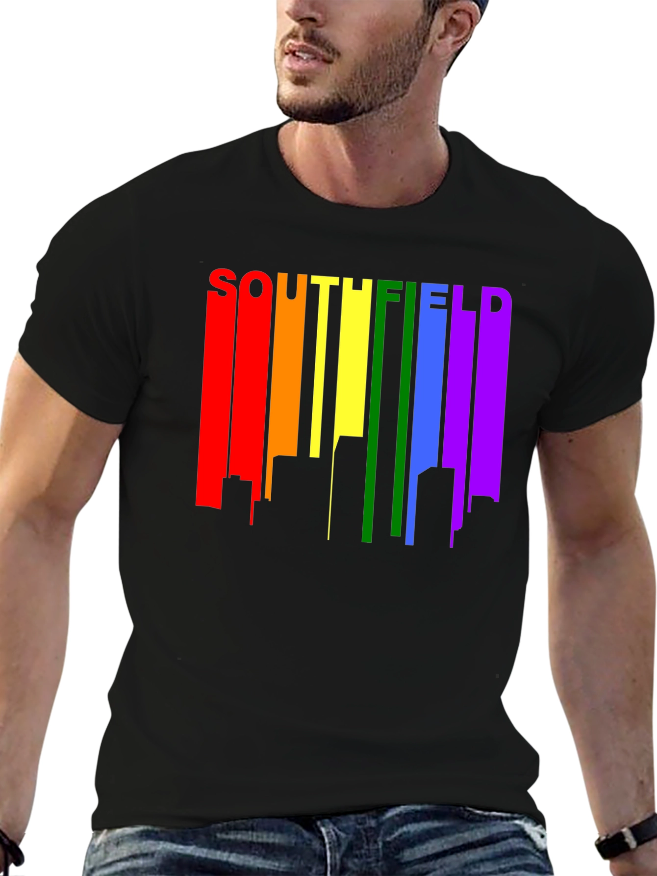 Southfield Pride Rainbow Skyline Black T-Shirt