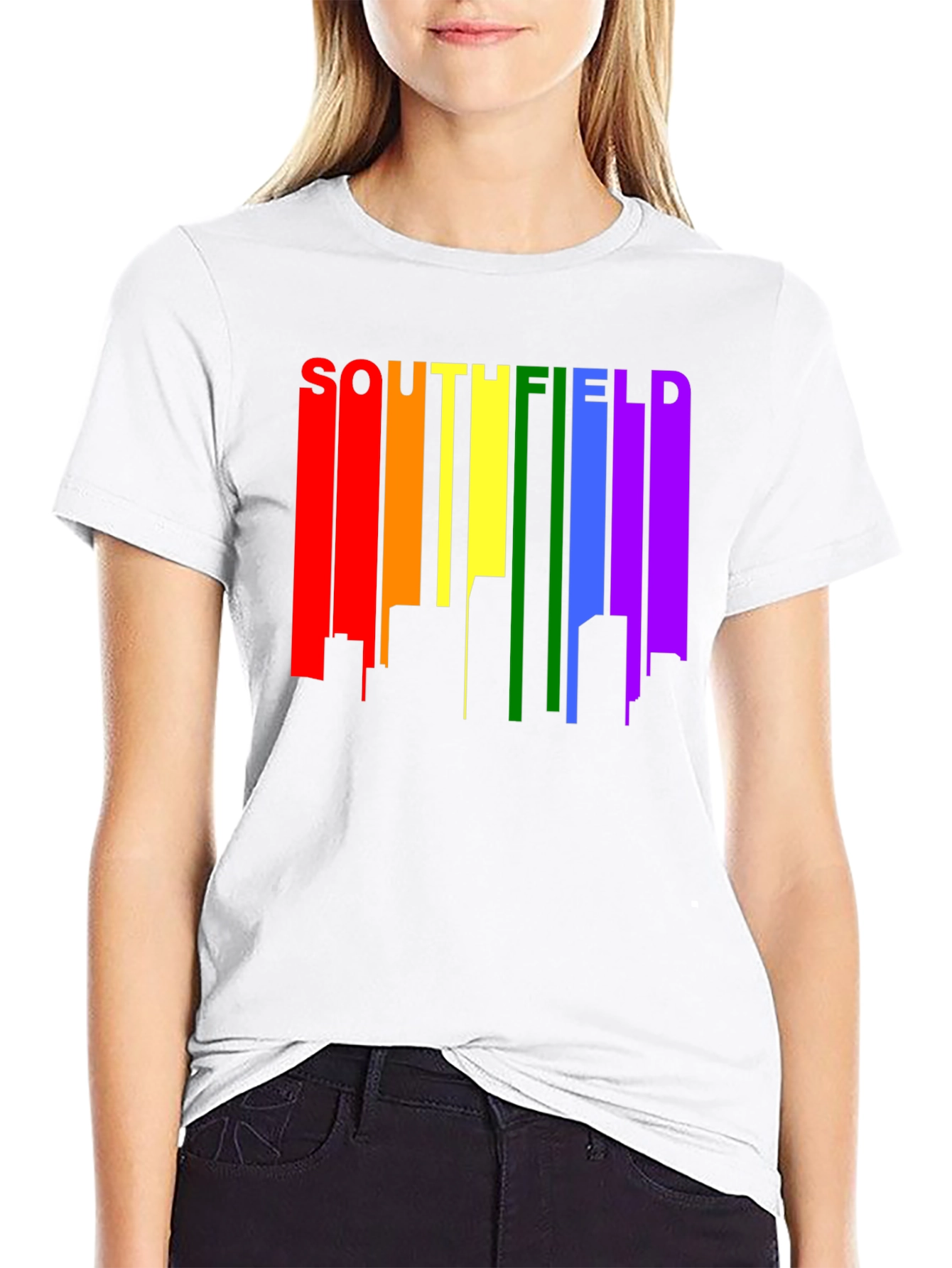 Southfield Pride Rainbow Skyline Black T-Shirt