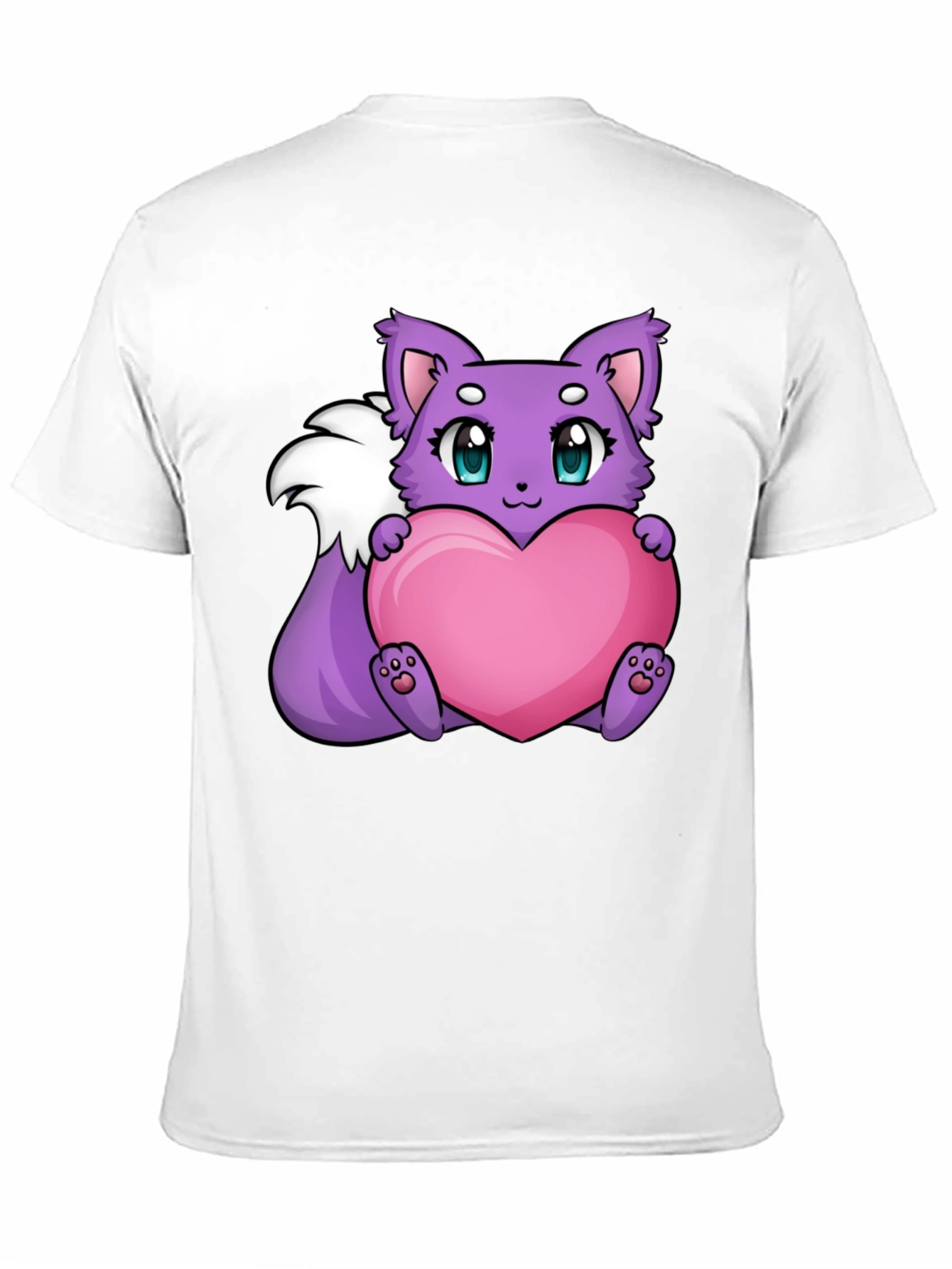 Cute Cartoon Fox Holding Heart - Black T-Shirt