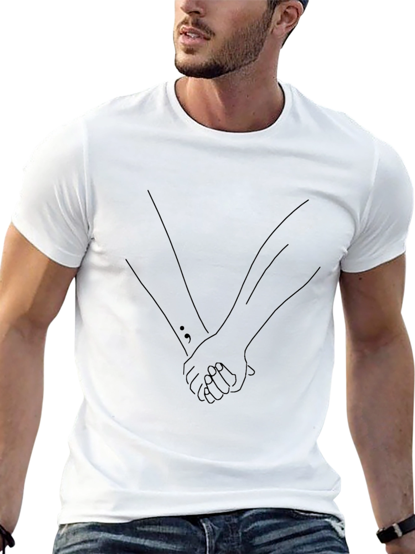 Minimalist Holding Hands Graphic Tee - Black