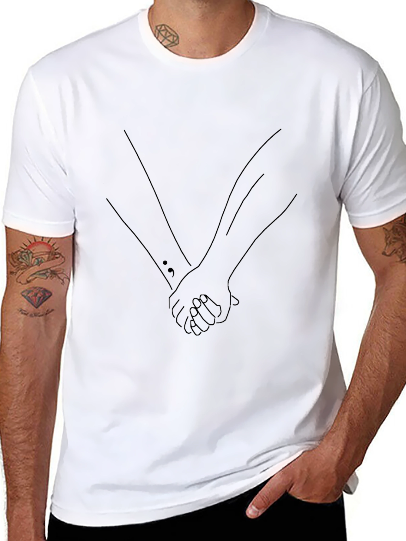 Minimalist Holding Hands Graphic Tee - Black