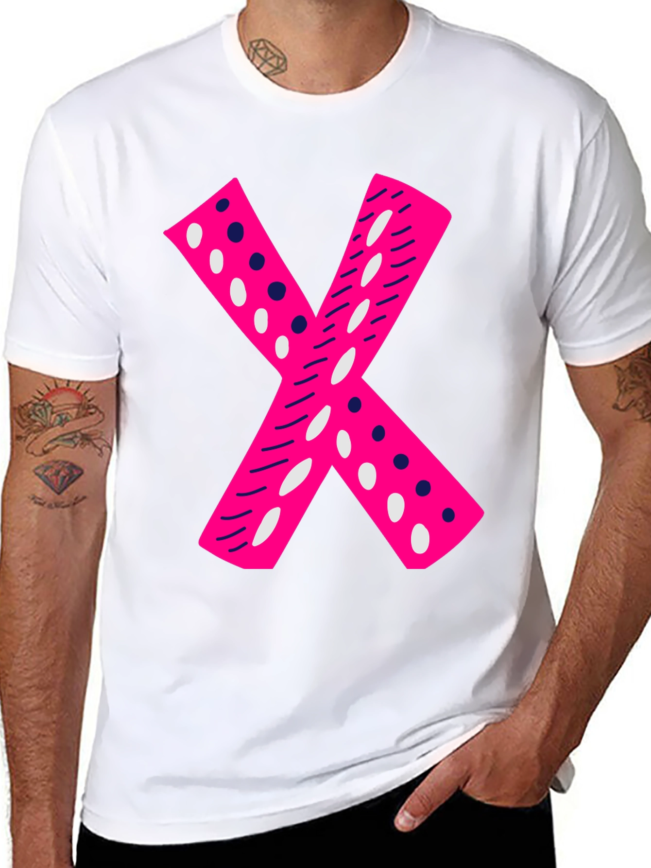Pink X Graphic Tee - Casual Black T-Shirt