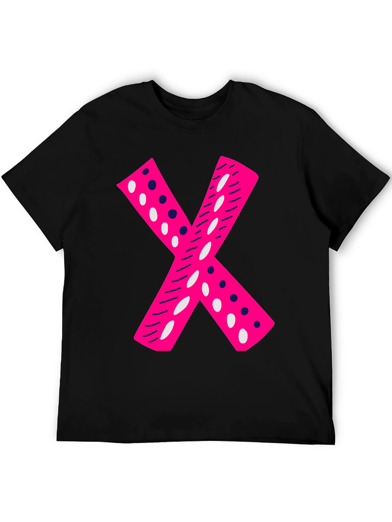 Pink X Graphic Tee - Casual Black T-Shirt