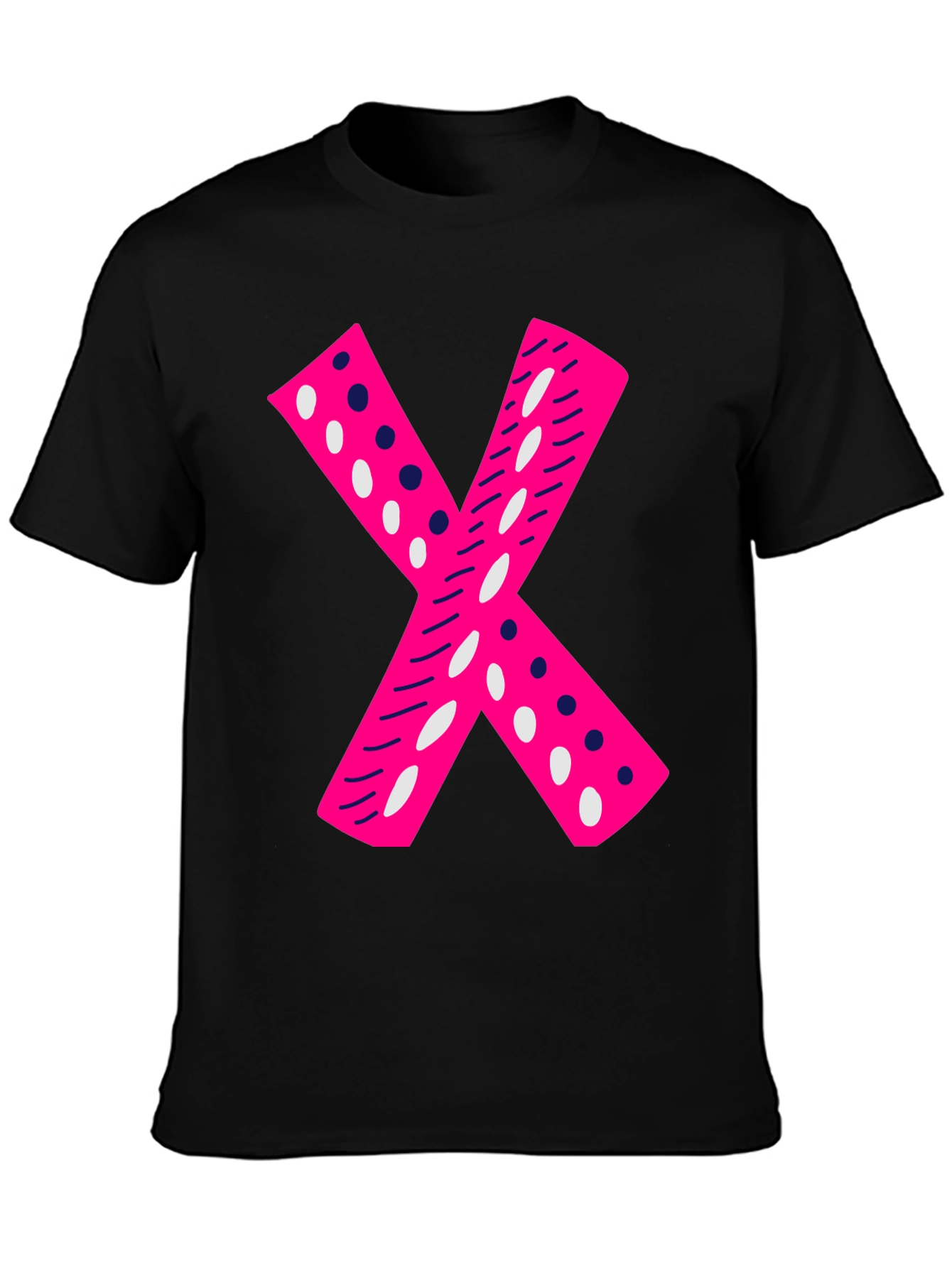 Pink X Graphic Tee - Casual Black T-Shirt