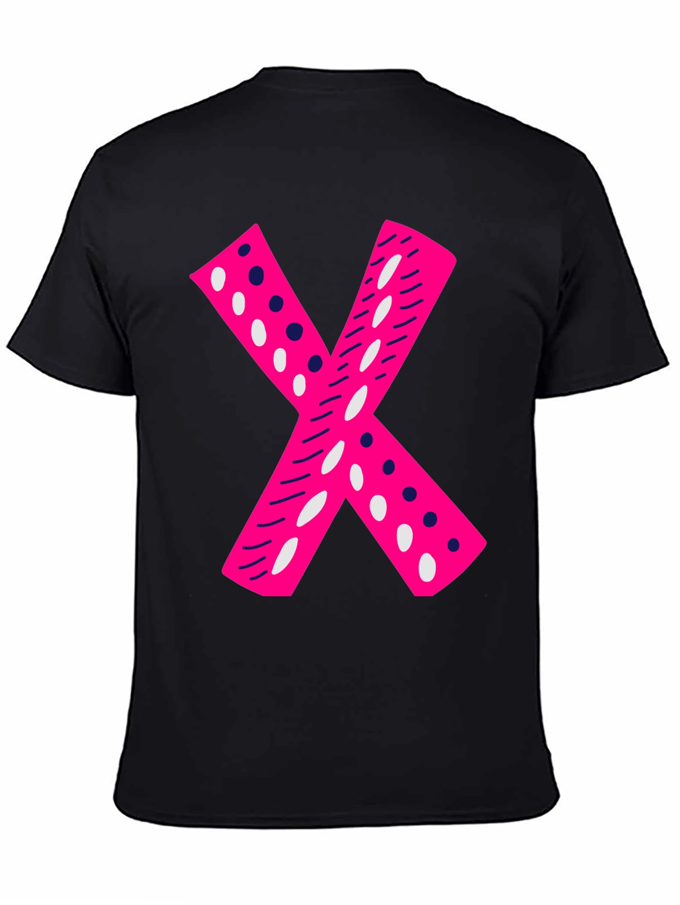 Pink X Graphic Tee - Casual Black T-Shirt
