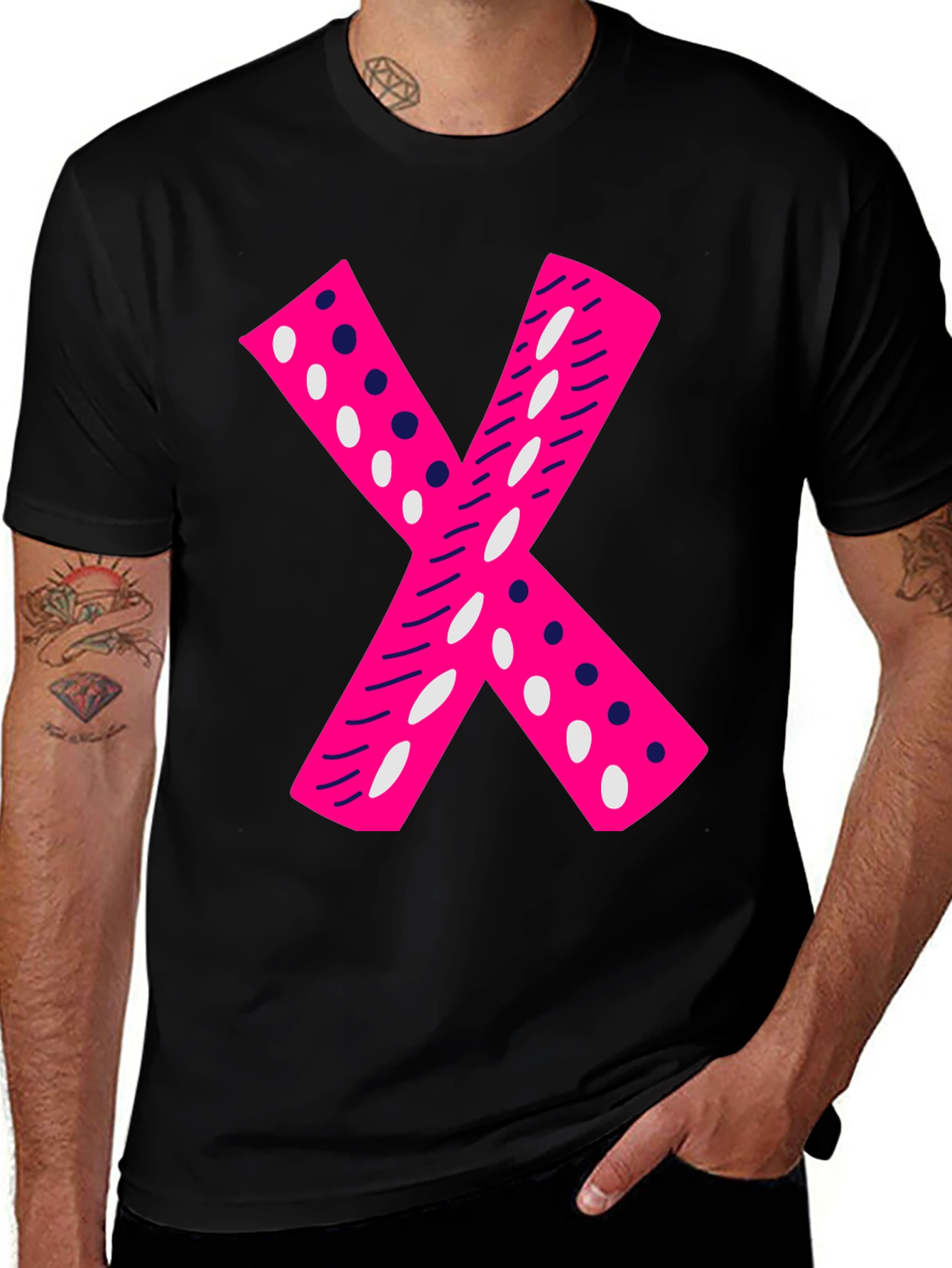 Pink X Graphic Tee - Casual Black T-Shirt