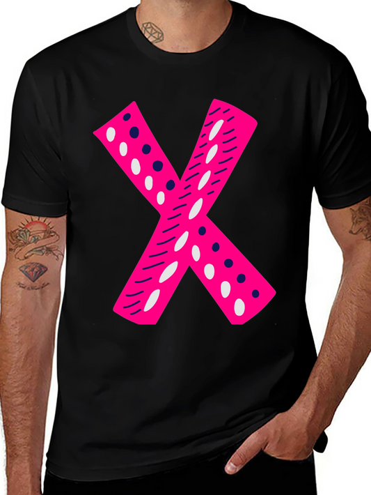 Pink X Graphic Tee - Casual Black T-Shirt