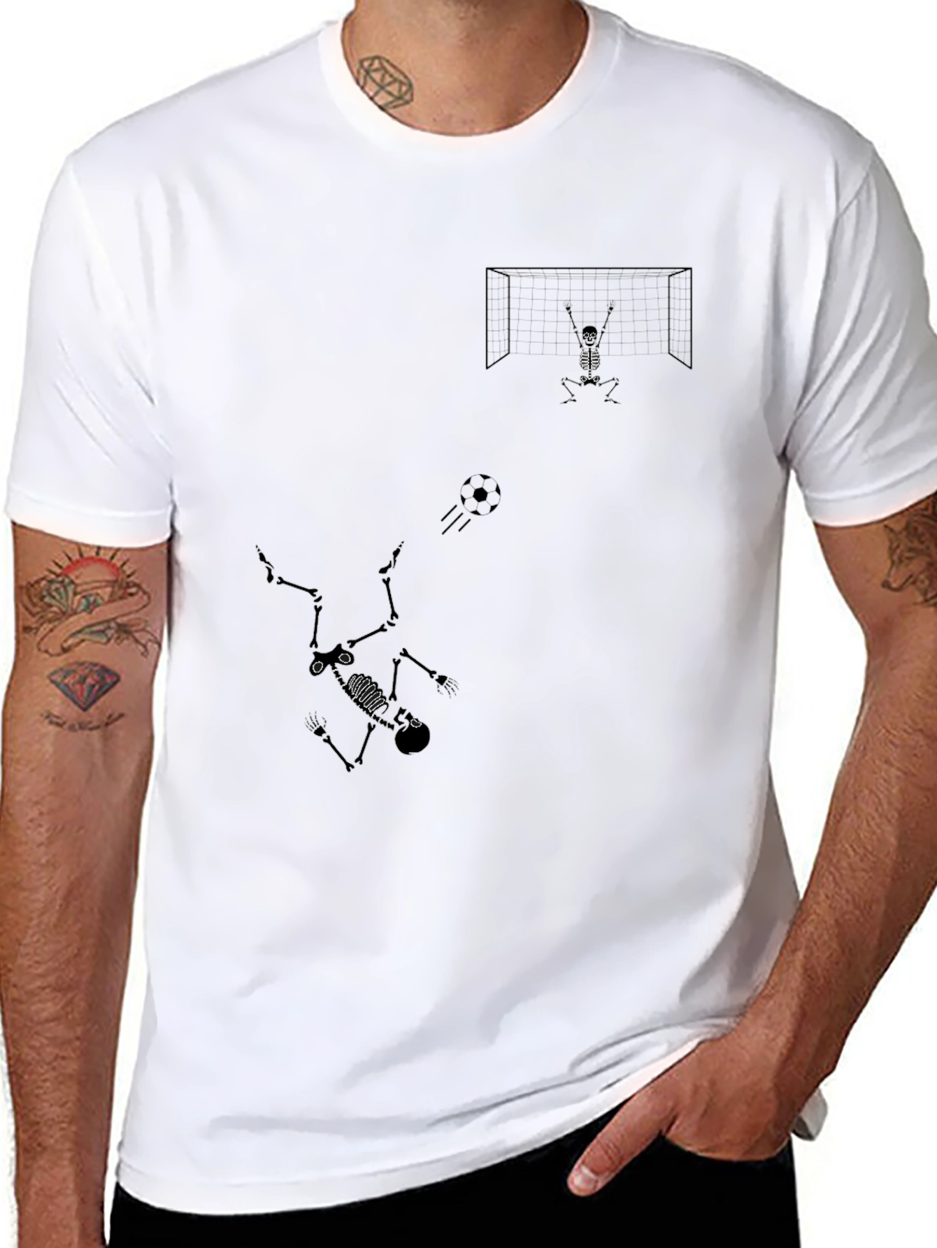 Skeleton Soccer Graphic Tee - Black Cotton Shirt