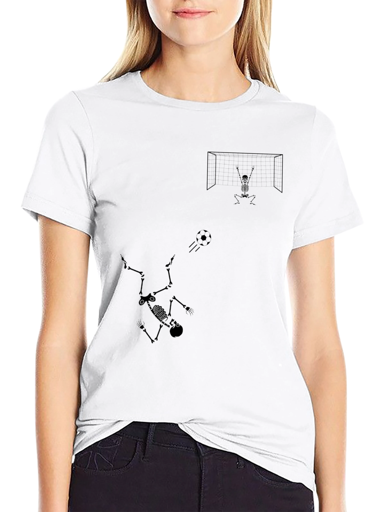 Skeleton Soccer Graphic Tee - Black Cotton Shirt