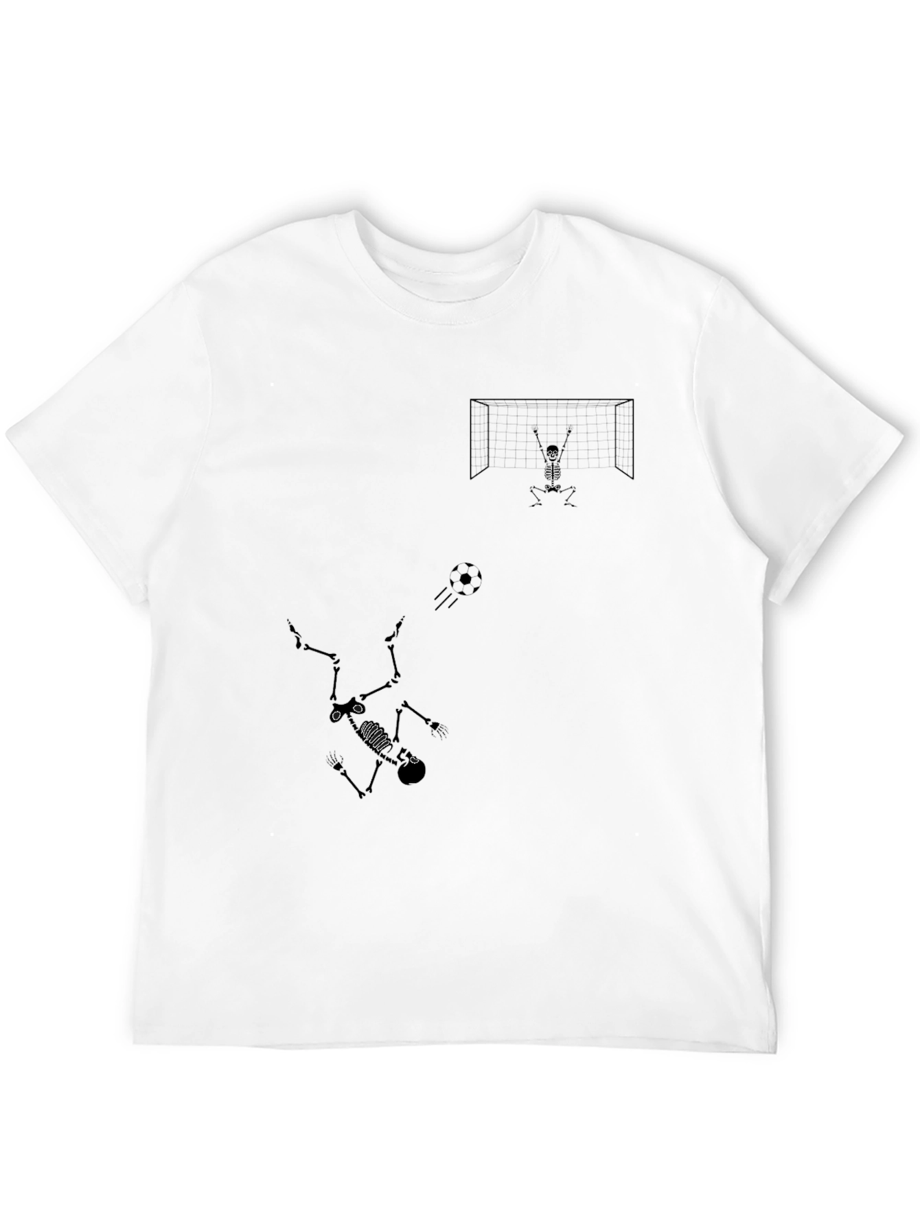 Skeleton Soccer Graphic Tee - Black Cotton Shirt